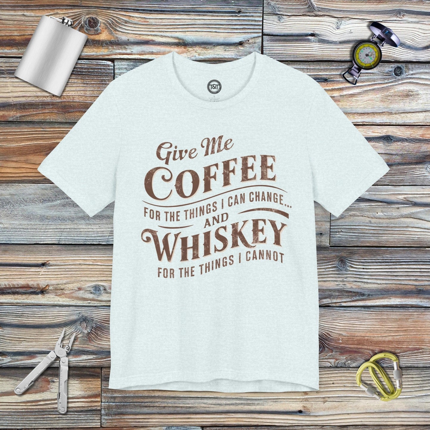 Tavern and Trail T-Shirt Coffee or Whiskey T-Shirt Heather Ice Blue / S