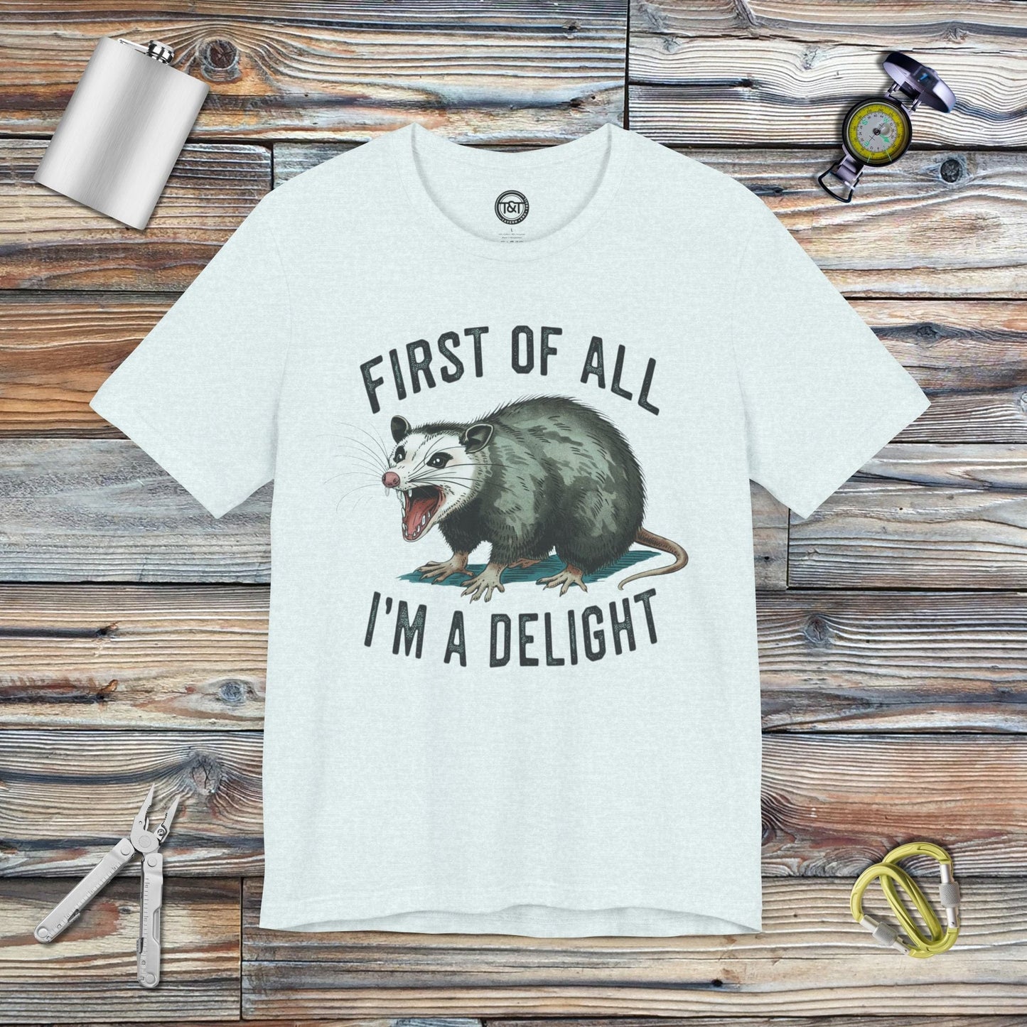 Tavern and Trail T-Shirt Delightful Possum T-Shirt Heather Ice Blue / S