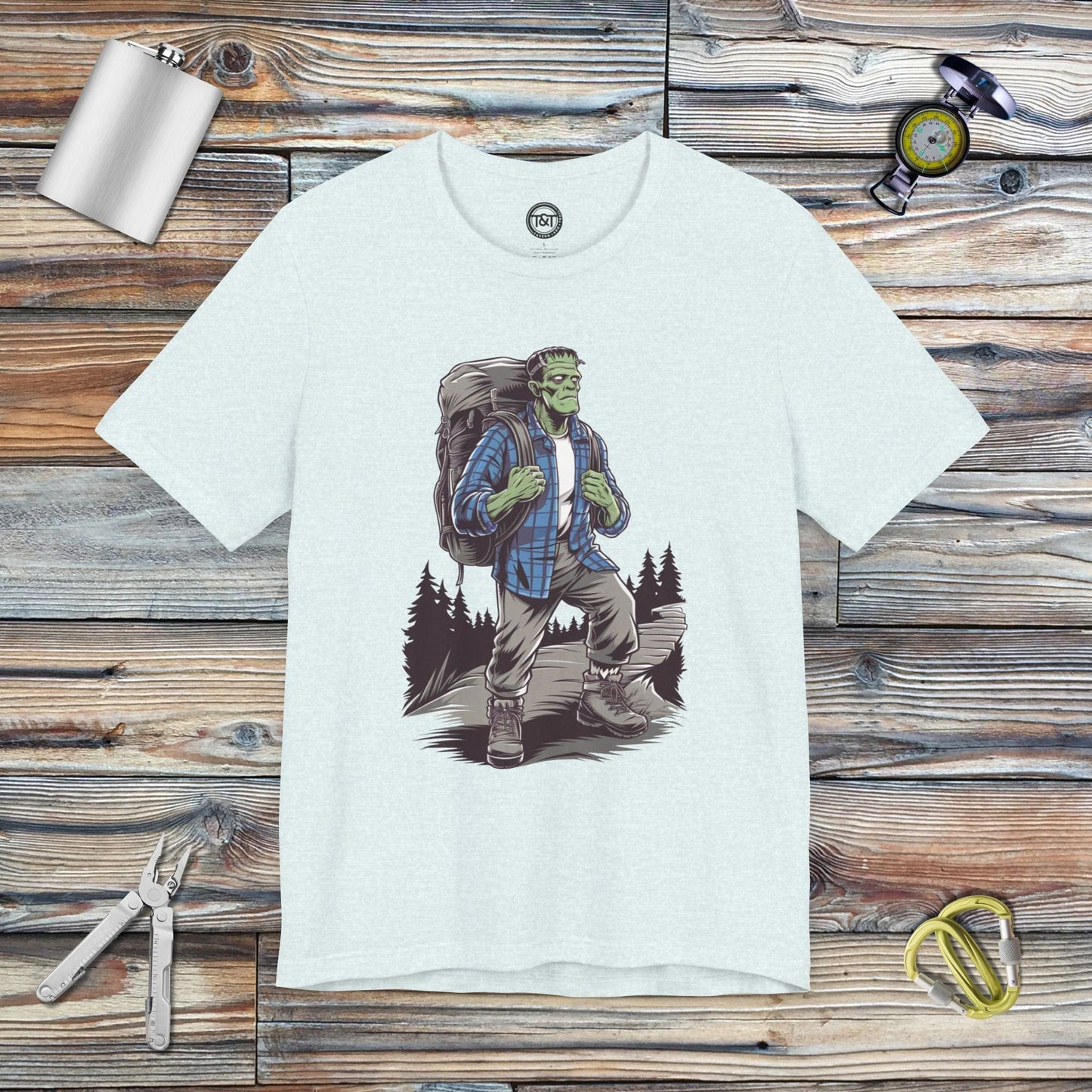 Tavern and Trail T-Shirt Frankenstein's Trekker T-Shirt Heather Ice Blue / S