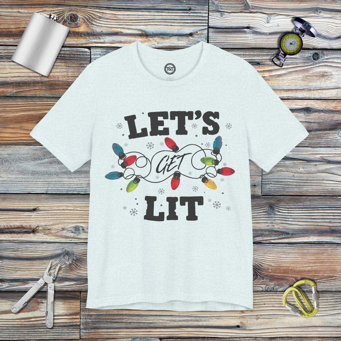 Tavern and Trail T-Shirt Let's Get Lit Christmas T-Shirt Heather Ice Blue / S