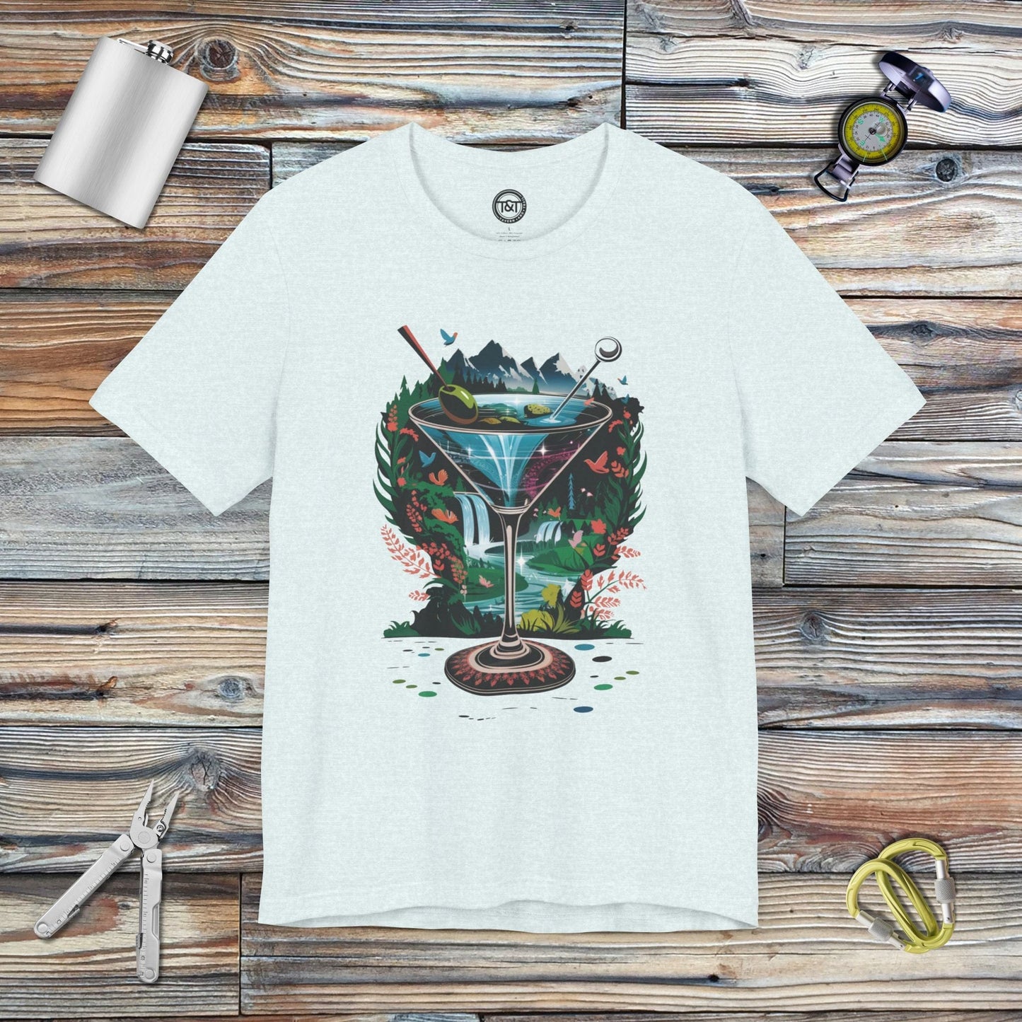 Tavern and Trail T-Shirt Martini in Paradise T-Shirt Heather Ice Blue / S