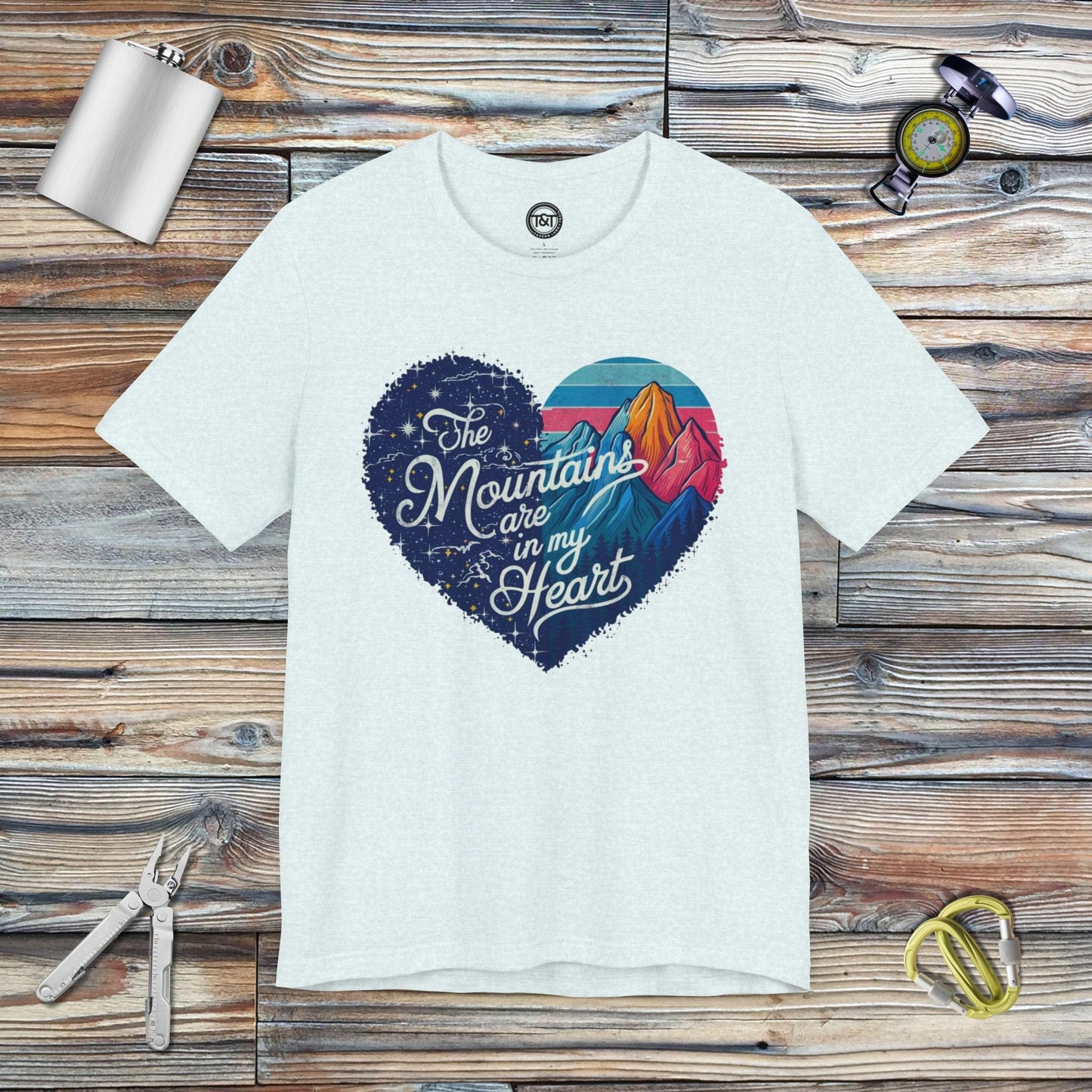 Tavern and Trail T-Shirt Mountain Heart T-Shirt Heather Ice Blue / S