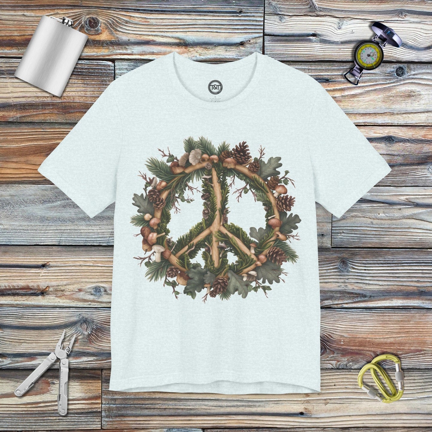 Tavern and Trail T-Shirt Peace Wreath T-Shirt Heather Ice Blue / S