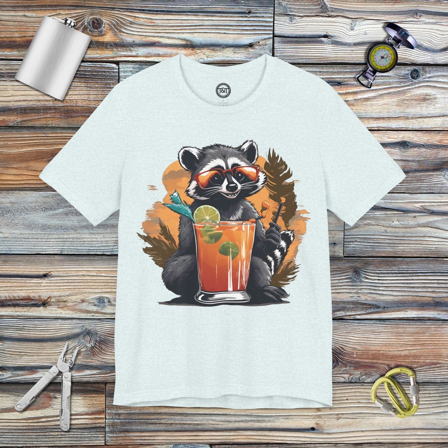 Tavern and Trail T-Shirt Racoon Highball T-Shirt Heather Ice Blue / S