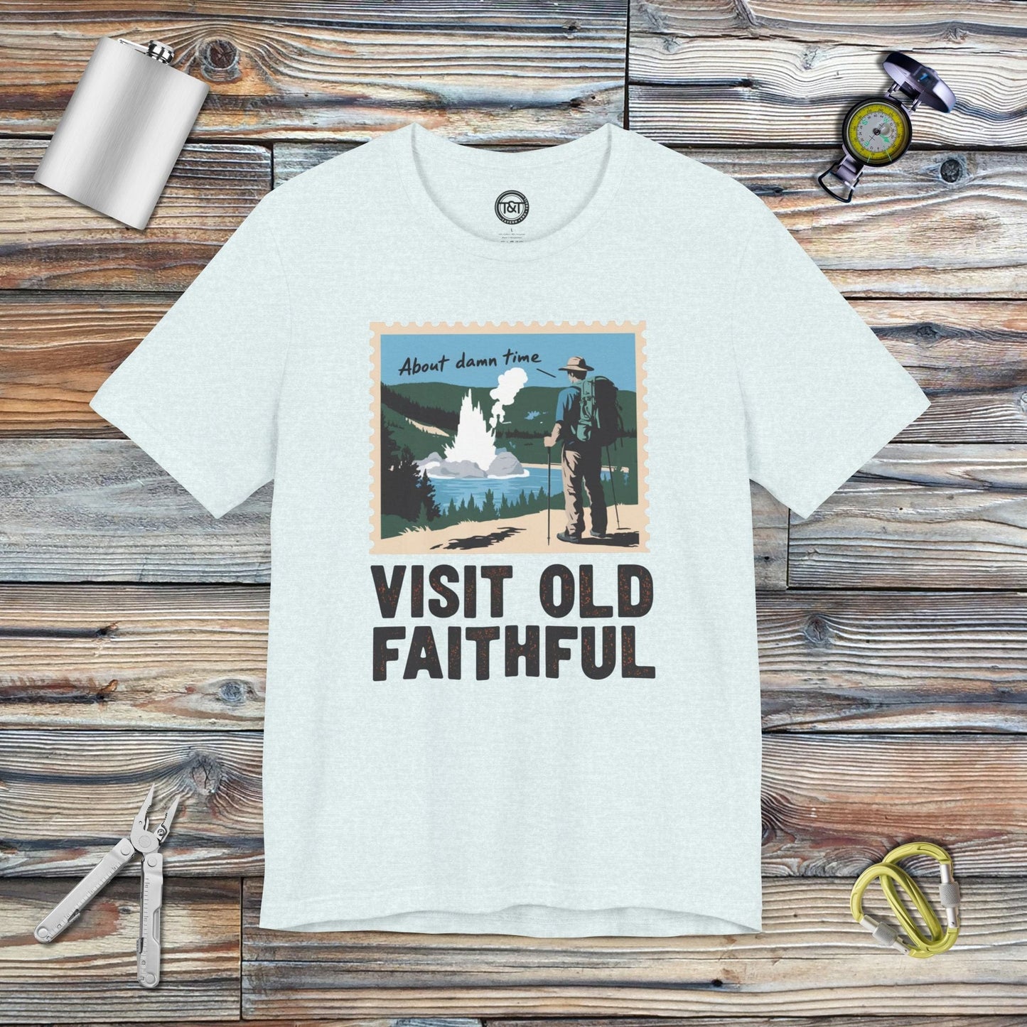 Tavern and Trail T-Shirt Visit Old Faithful T-Shirt Heather Ice Blue / S