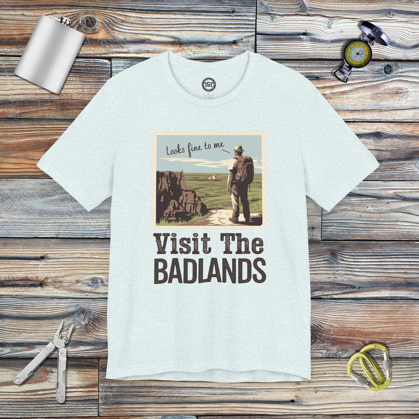 Tavern and Trail T-Shirt Visit the Badlands T-Shirt Heather Ice Blue / S