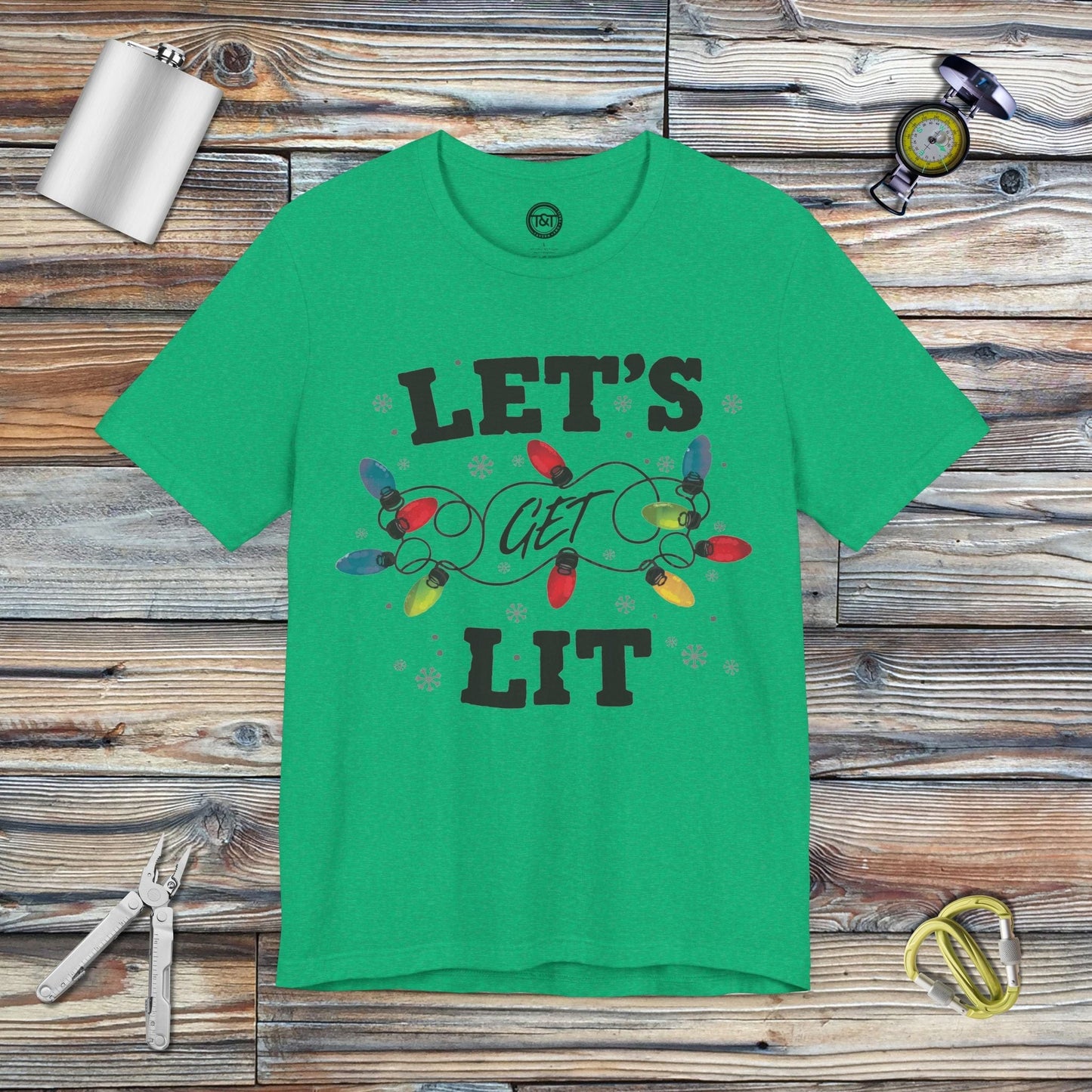 Tavern and Trail T-Shirt Let's Get Lit Christmas T-Shirt Heather Kelly / S