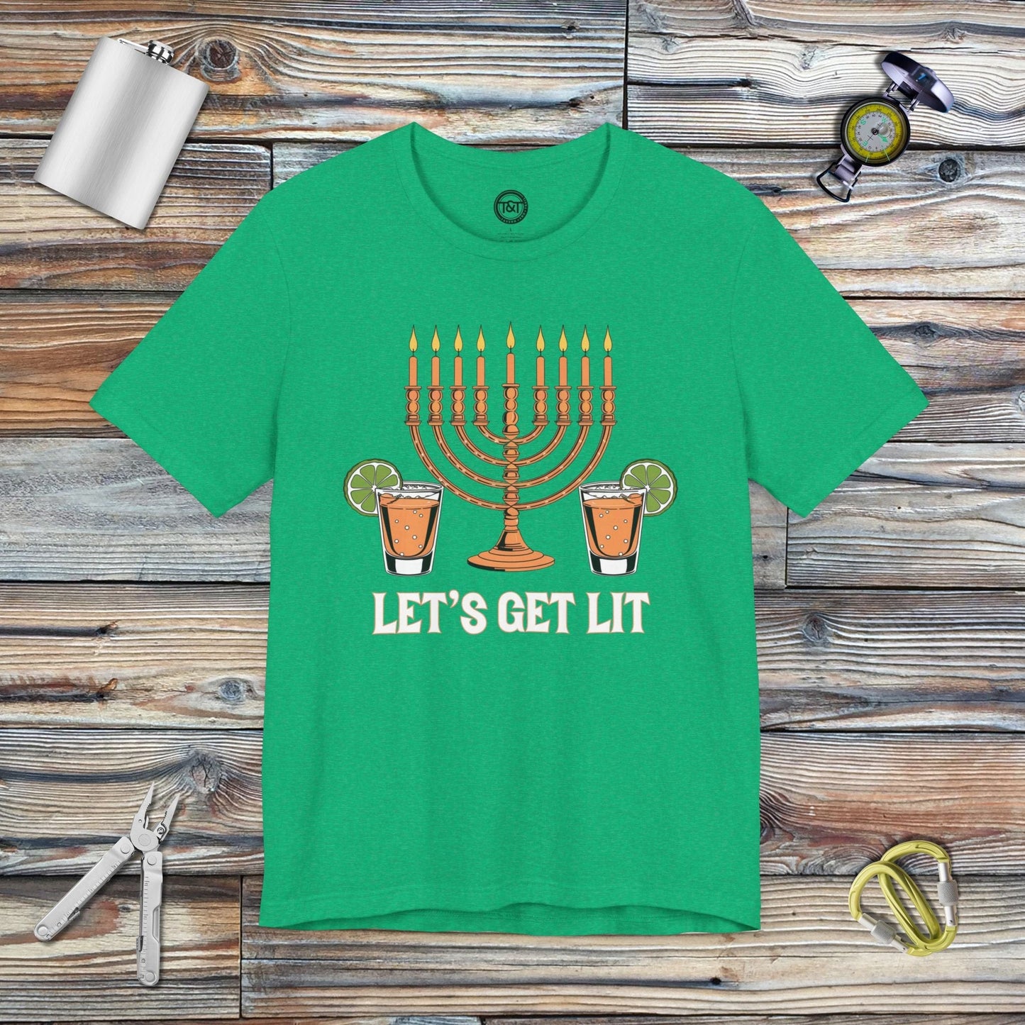 Tavern and Trail T-Shirt Let's Get Lit Hanukkah T-Shirt Heather Kelly / S