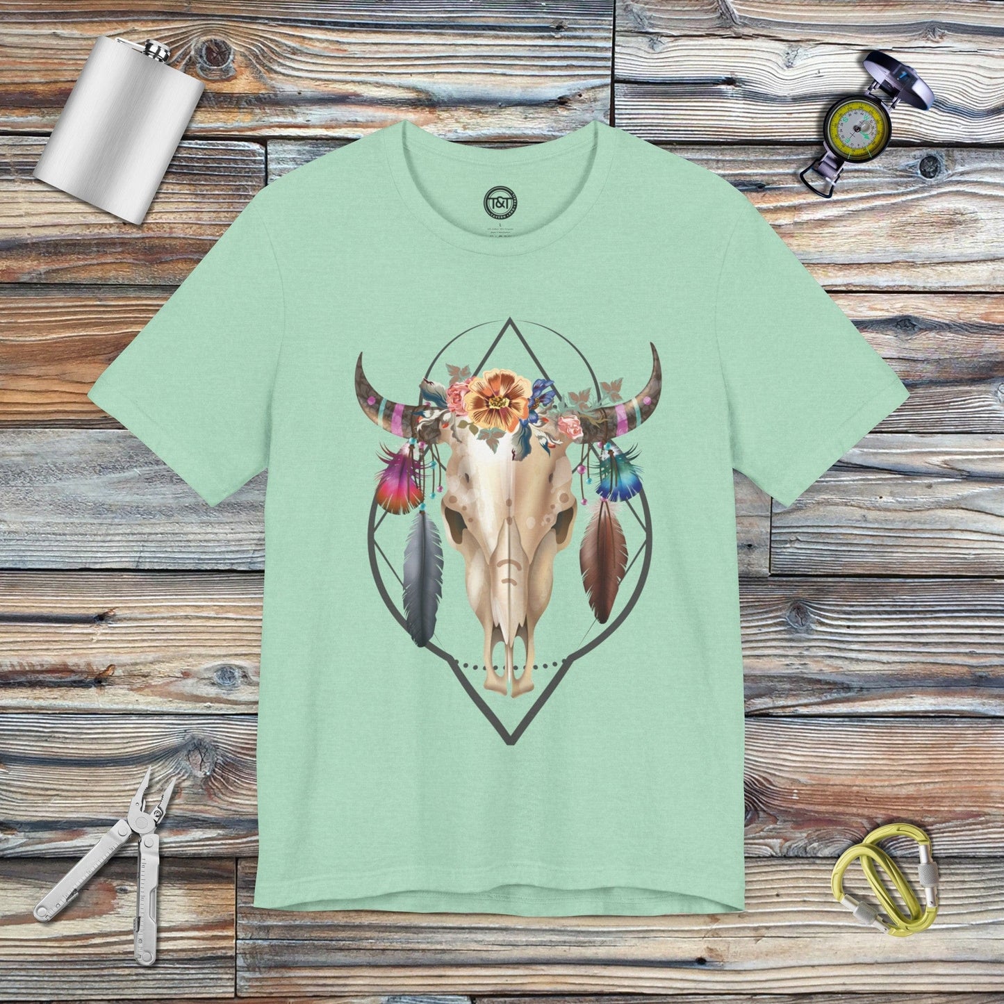 Tavern and Trail T-Shirt Boho Bull T-Shirt Heather Mint / S