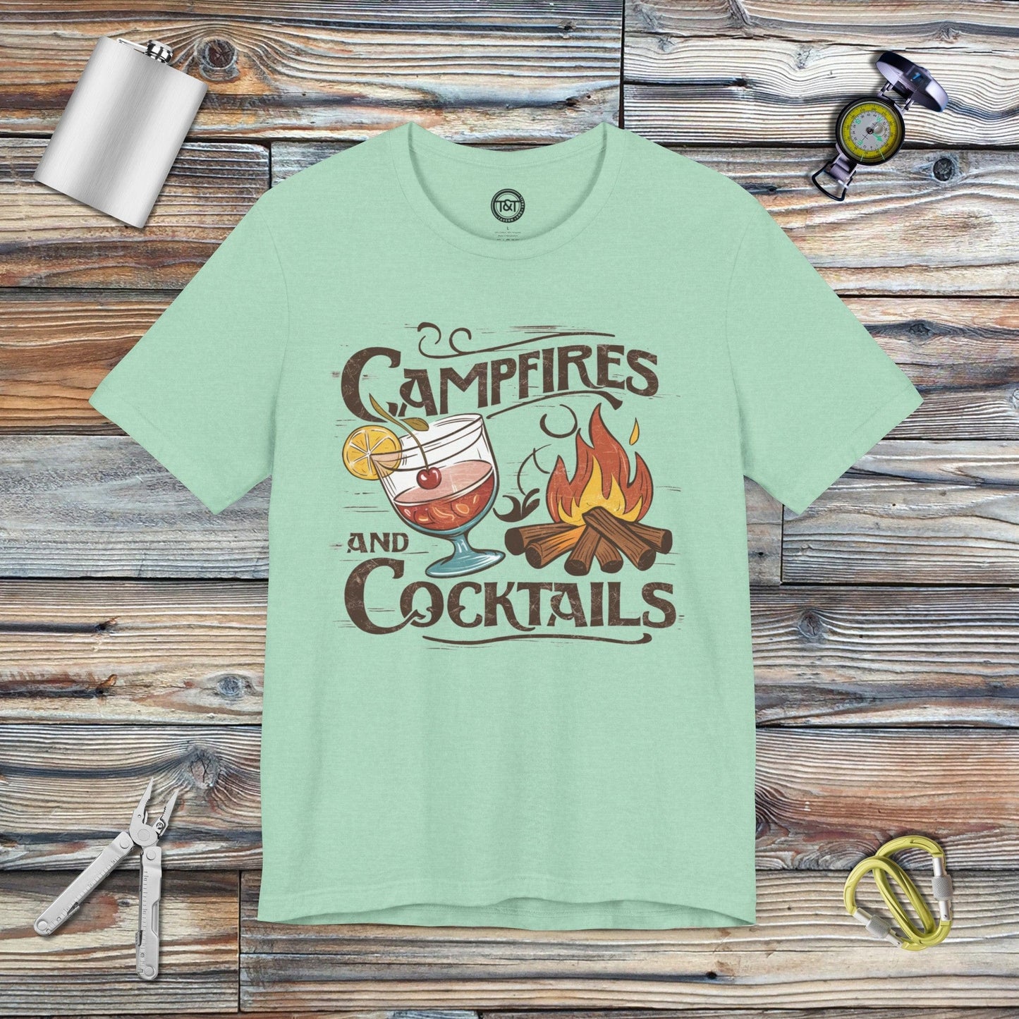 Tavern and Trail T-Shirt Campfires and Cocktails T-Shirt Heather Mint / S