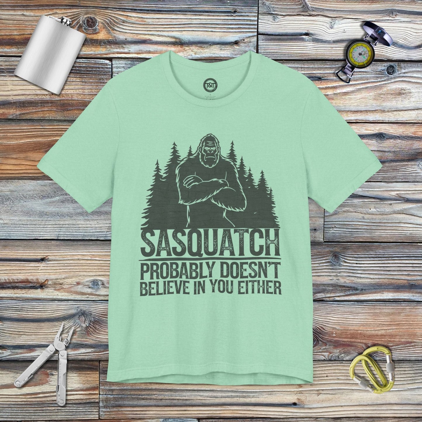 Tavern and Trail T-Shirt Doubting Sasquatch T-Shirt Heather Mint / S