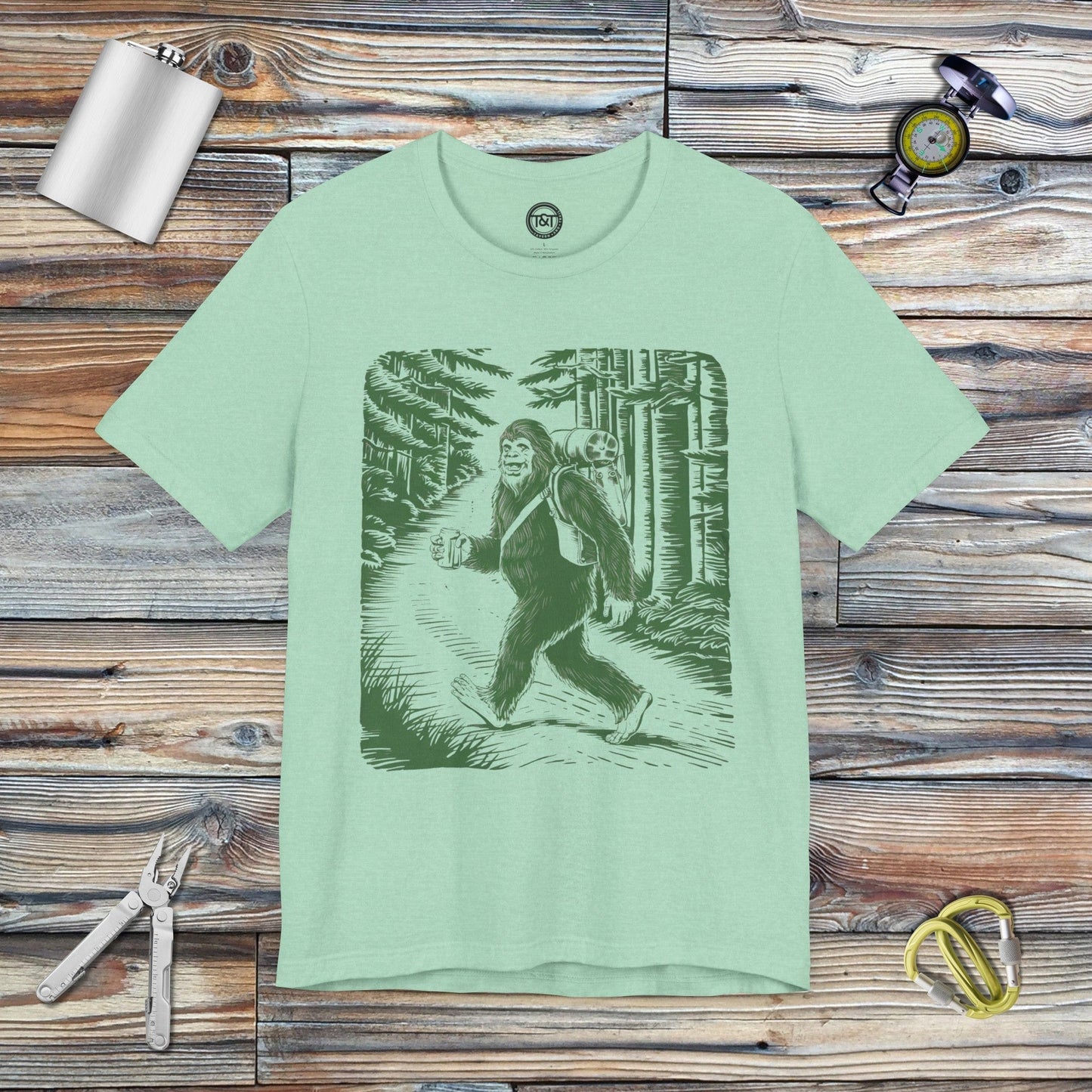 Tavern and Trail T-Shirt Happy Sasquatch T-Shirt Heather Mint / S