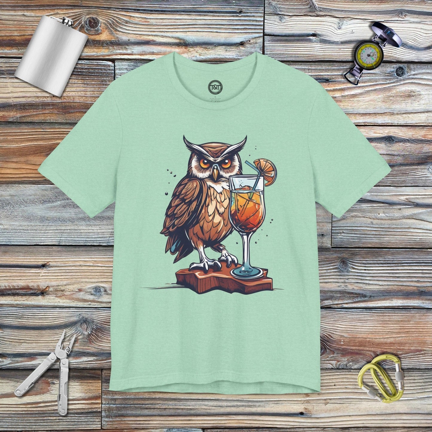 Tavern and Trail T-Shirt Mai Tai Owl T-Shirt Heather Mint / S