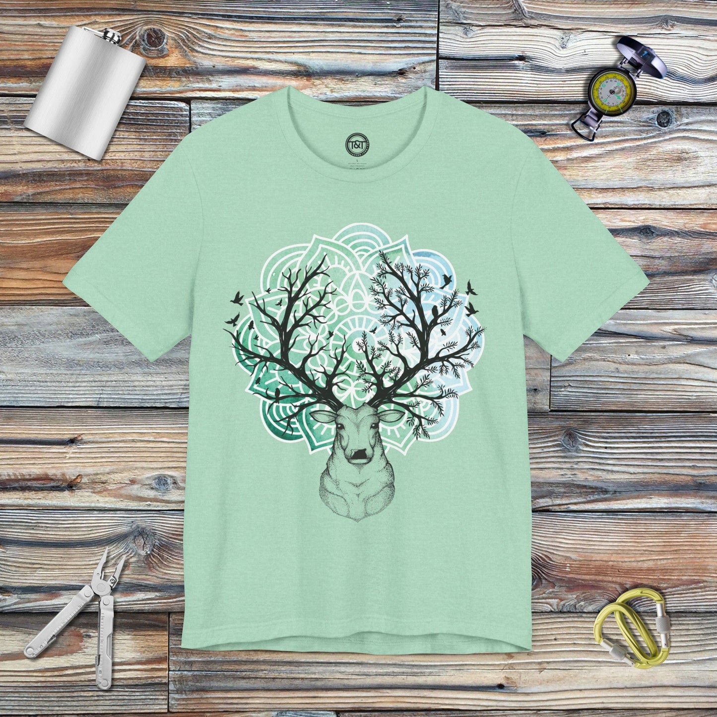 Tavern and Trail T-Shirt Mandala Deer T-Shirt Heather Mint / S