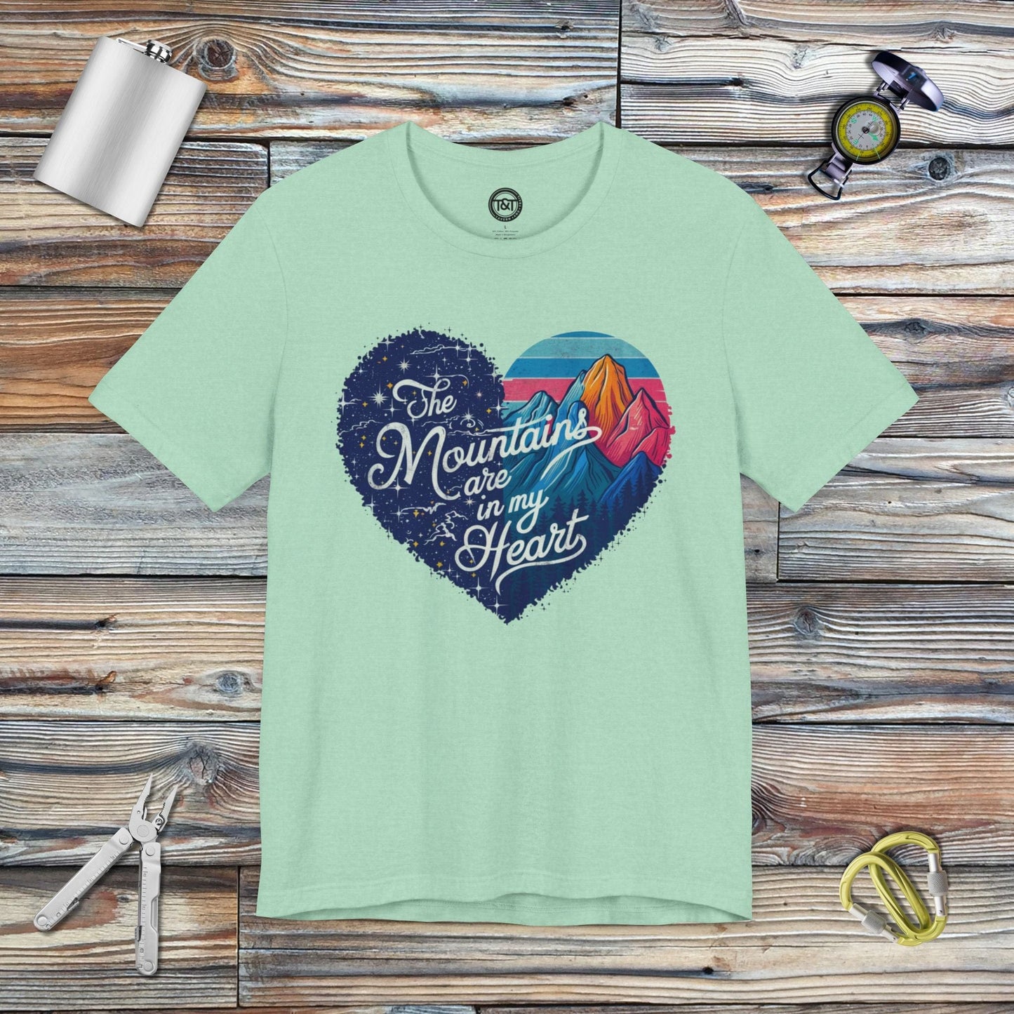 Tavern and Trail T-Shirt Mountain Heart T-Shirt Heather Mint / S