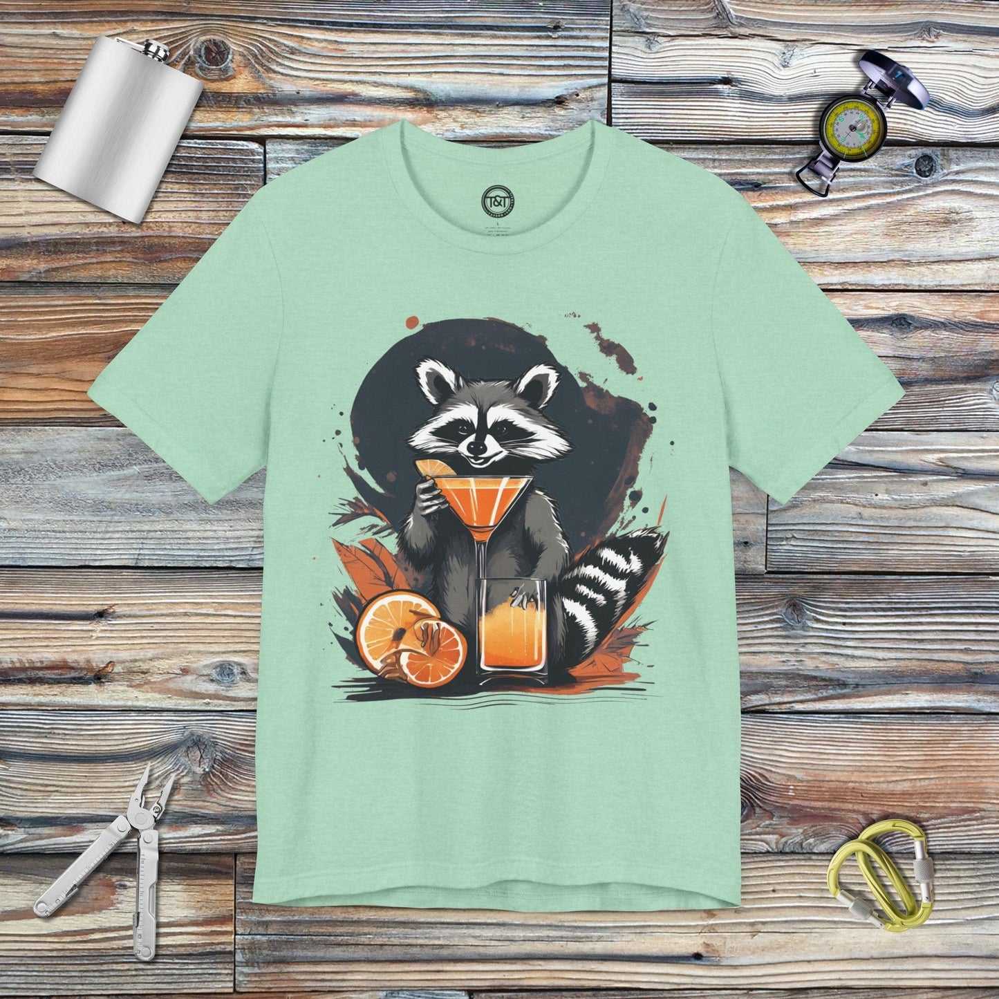 Tavern and Trail T-Shirt Racoon Cosmo T-Shirt Heather Mint / S