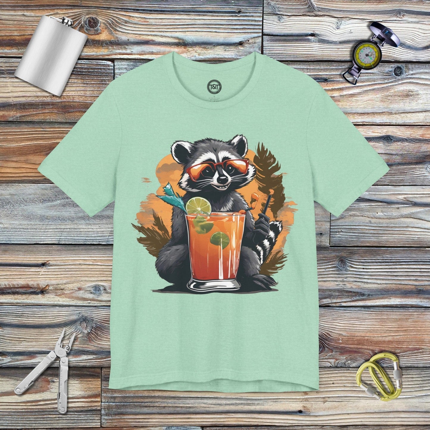 Tavern and Trail T-Shirt Racoon Highball T-Shirt Heather Mint / S