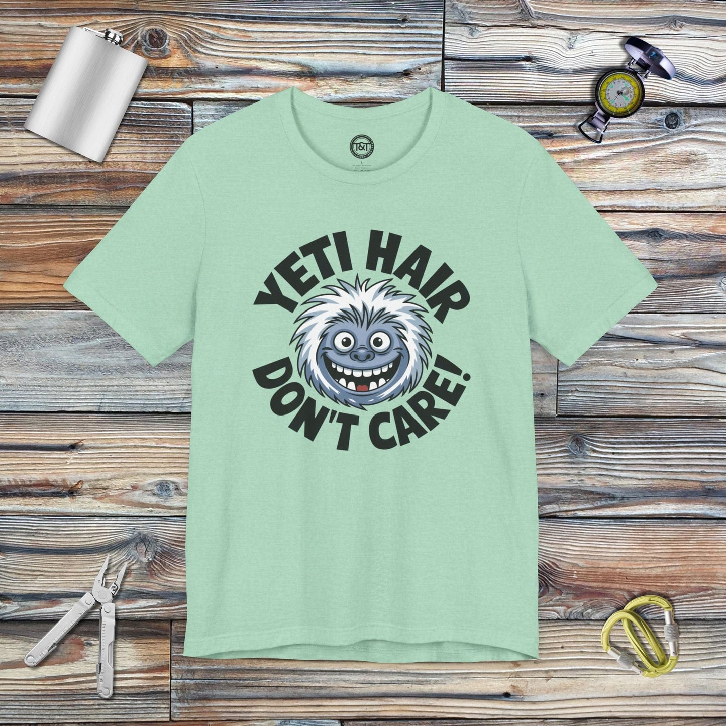 Tavern and Trail T-Shirt Yeti Hair Don't Care T-Shirt Heather Mint / S