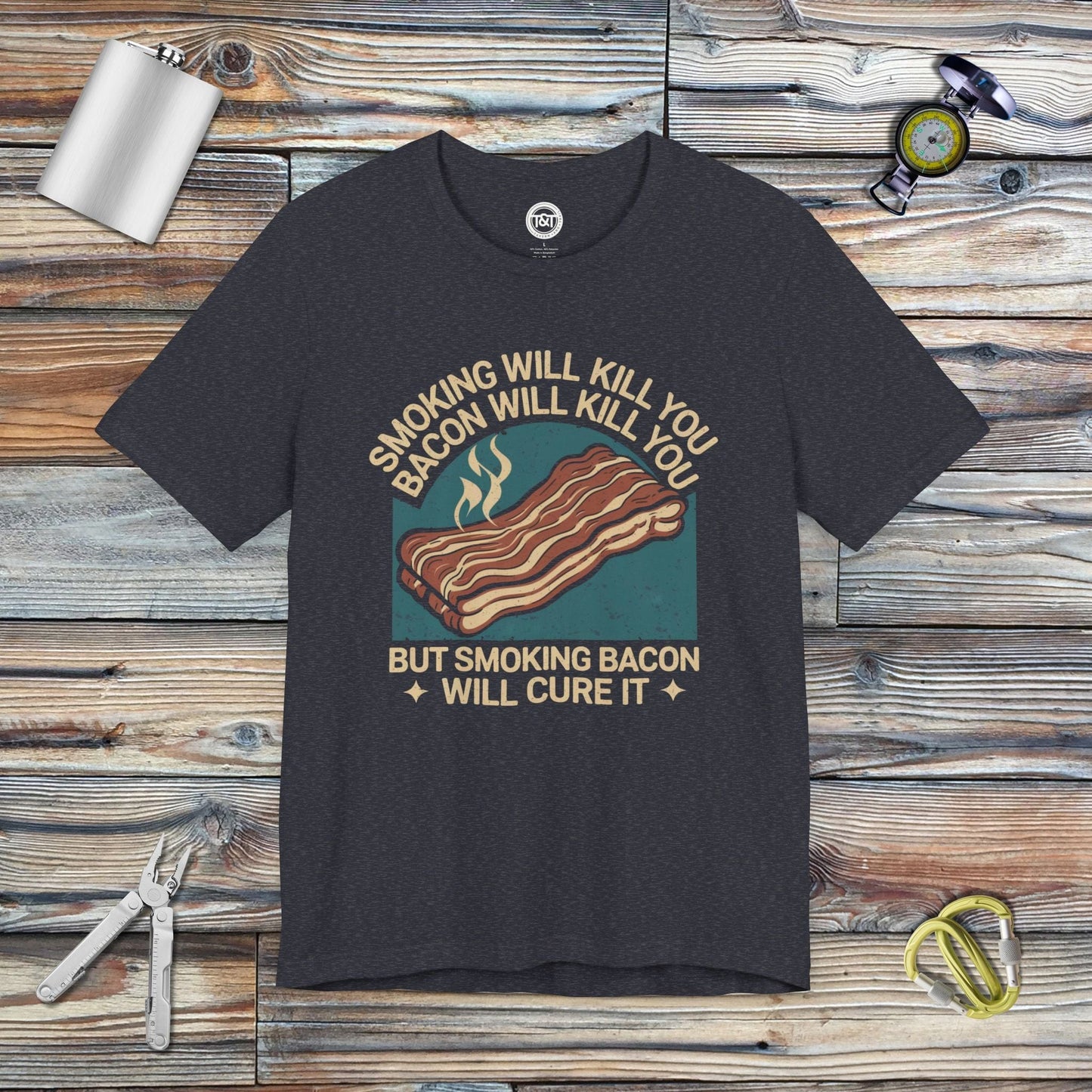 Tavern and Trail T-Shirt Cured Bacon T-Shirt Heather Navy / S