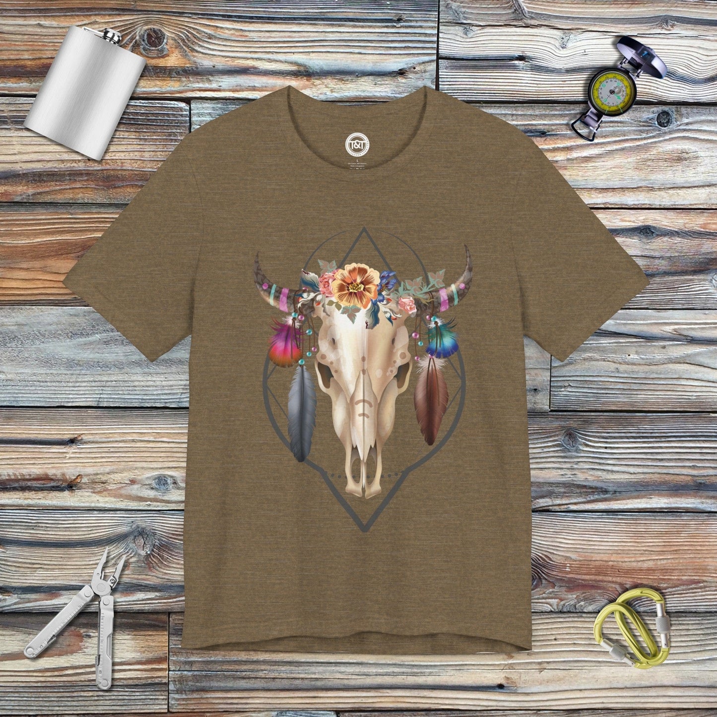 Tavern and Trail T-Shirt Boho Bull T-Shirt Heather Olive / S