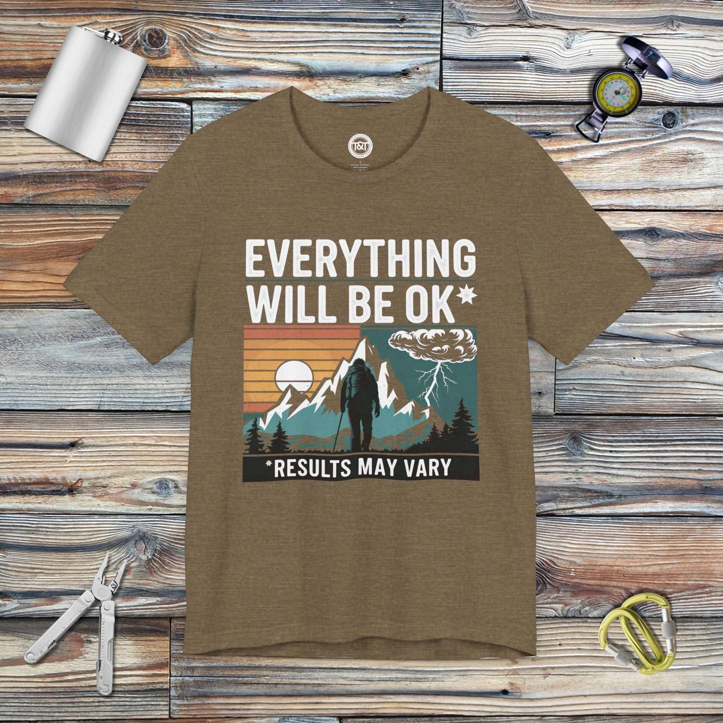 Tavern and Trail T-Shirt Cautiously Optimistic T-Shirt Heather Olive / S