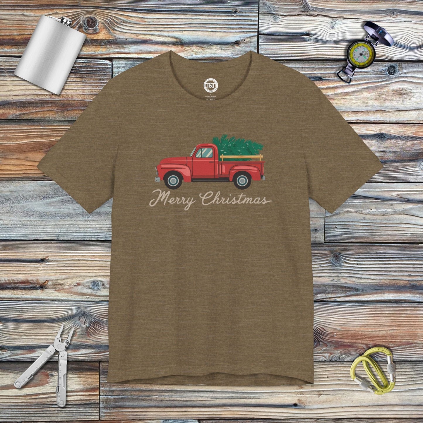 Tavern and Trail T-Shirt Christmas Pickup T-Shirt Heather Olive / S