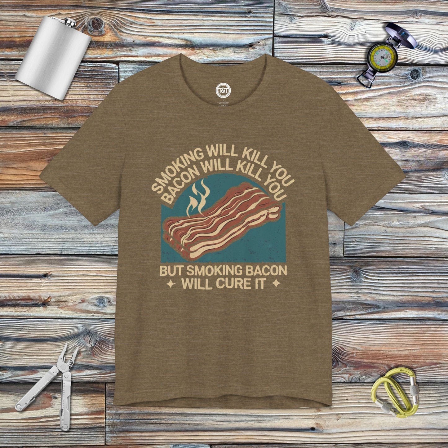 Tavern and Trail T-Shirt Cured Bacon T-Shirt Heather Olive / S