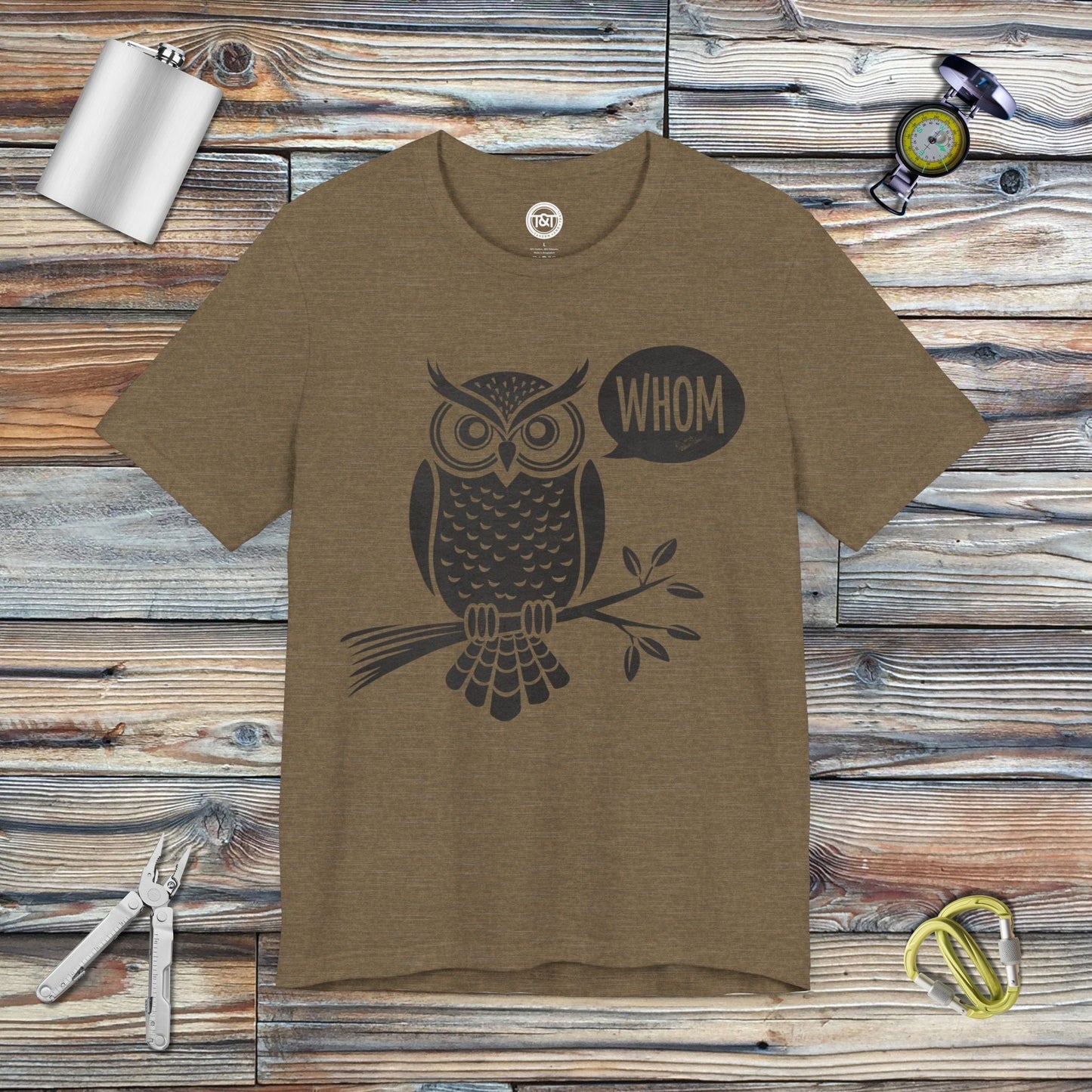 Tavern and Trail T-Shirt Grammar Owl T-Shirt Heather Olive / S