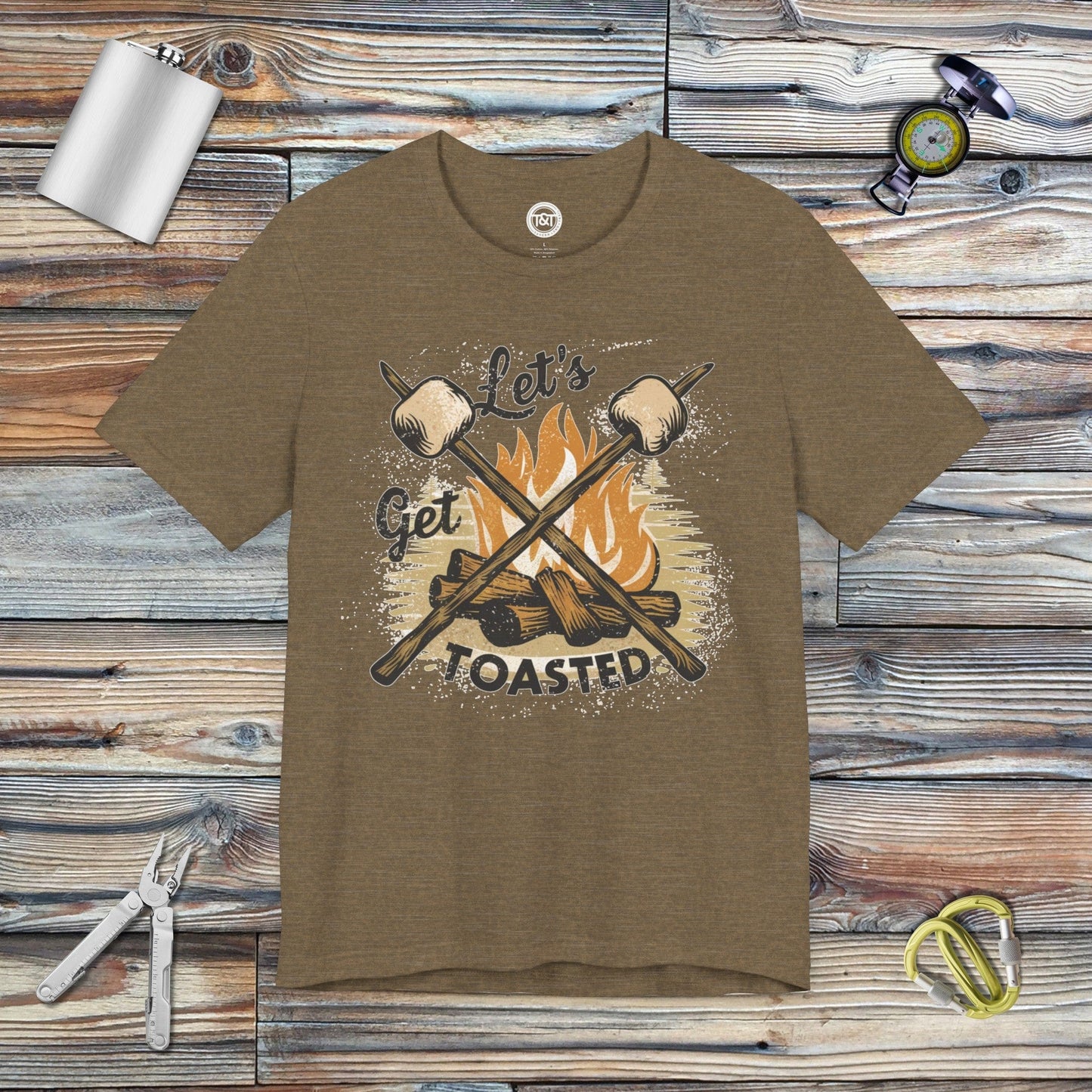 Tavern and Trail T-Shirt Let's Get Toasted T-Shirt Heather Olive / S