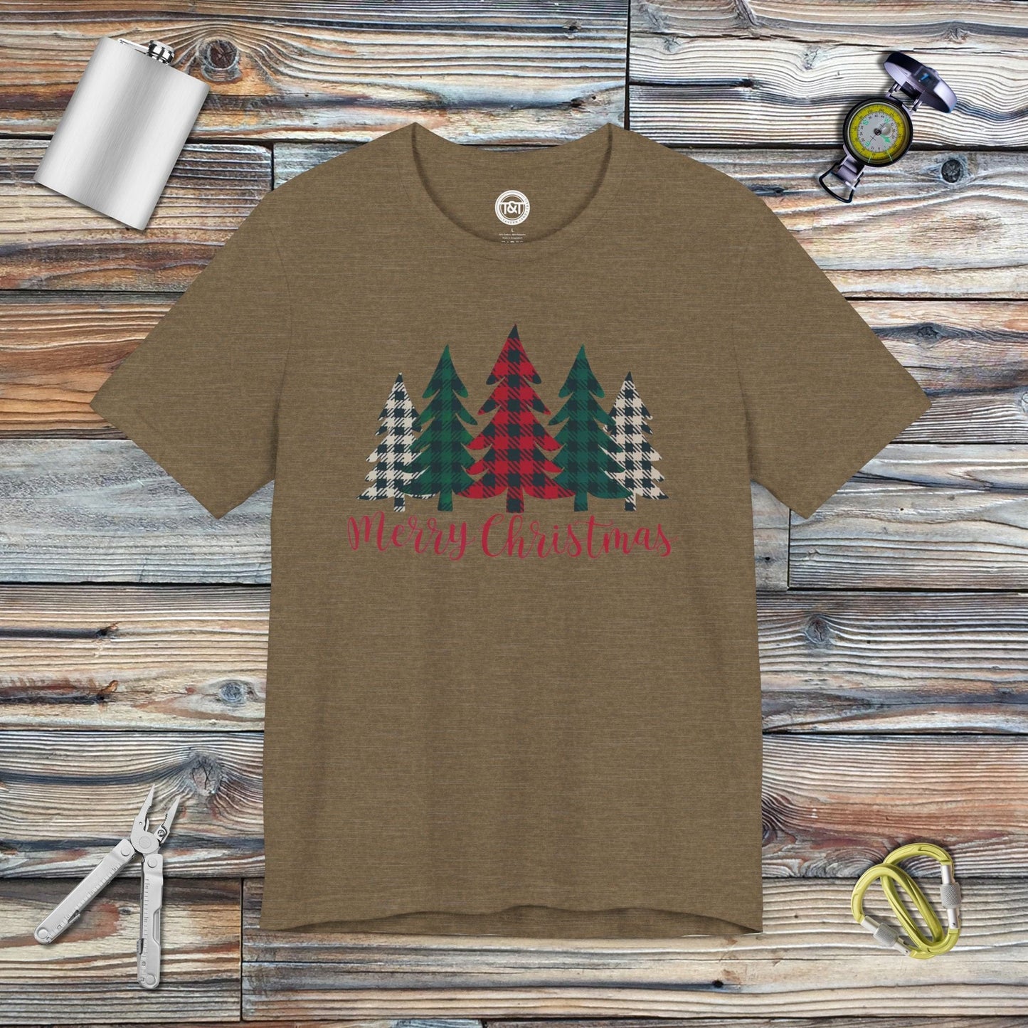 Tavern and Trail T-Shirt Merry Christmas Trees T-Shirt Heather Olive / S