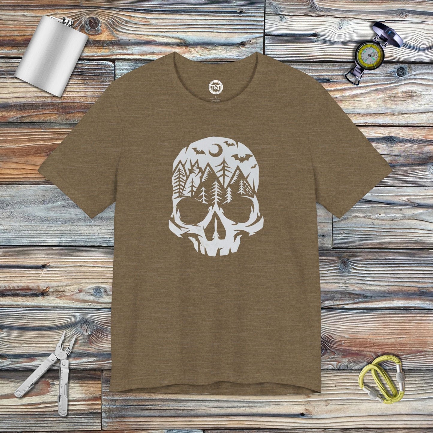 Tavern and Trail T-Shirt Mountain Skull T-Shirt Heather Olive / S