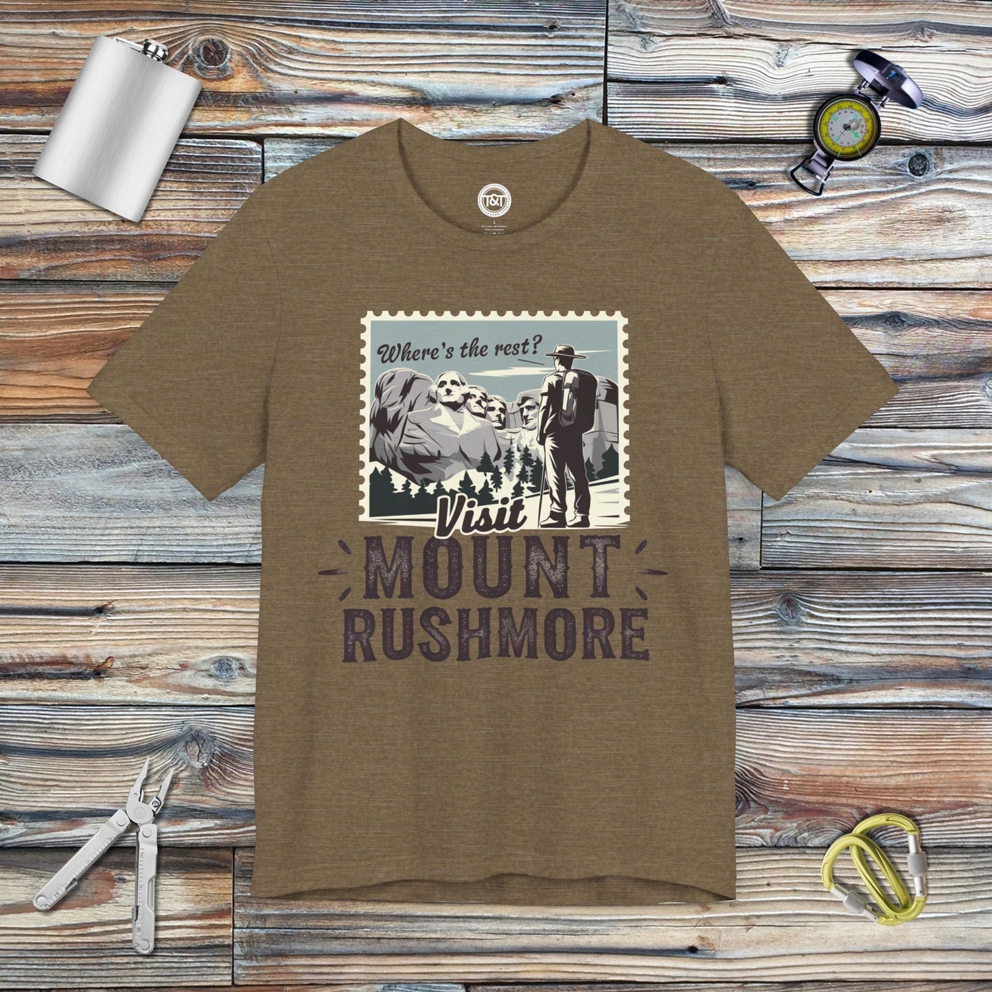 Tavern and Trail T-Shirt Visit Mount Rushmore T-Shirt Heather Olive / S