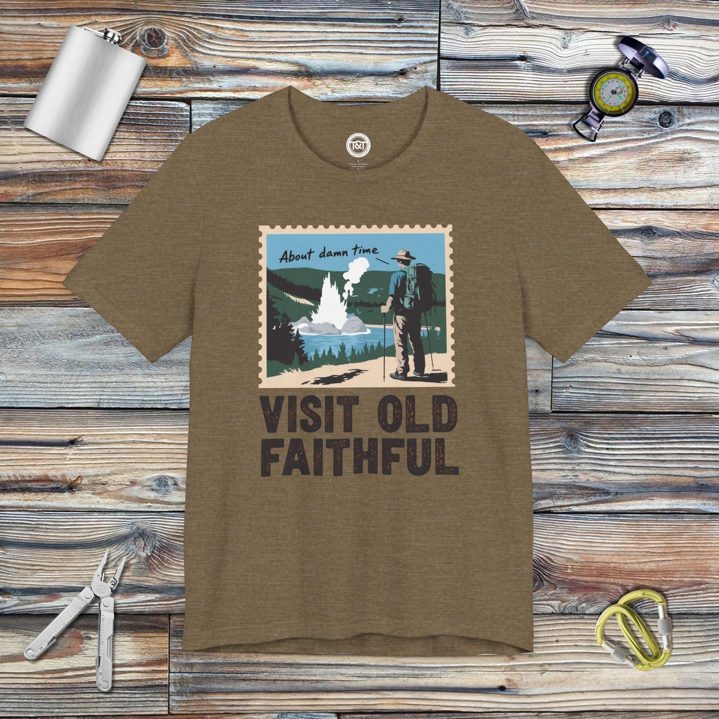 Tavern and Trail T-Shirt Visit Old Faithful T-Shirt Heather Olive / S