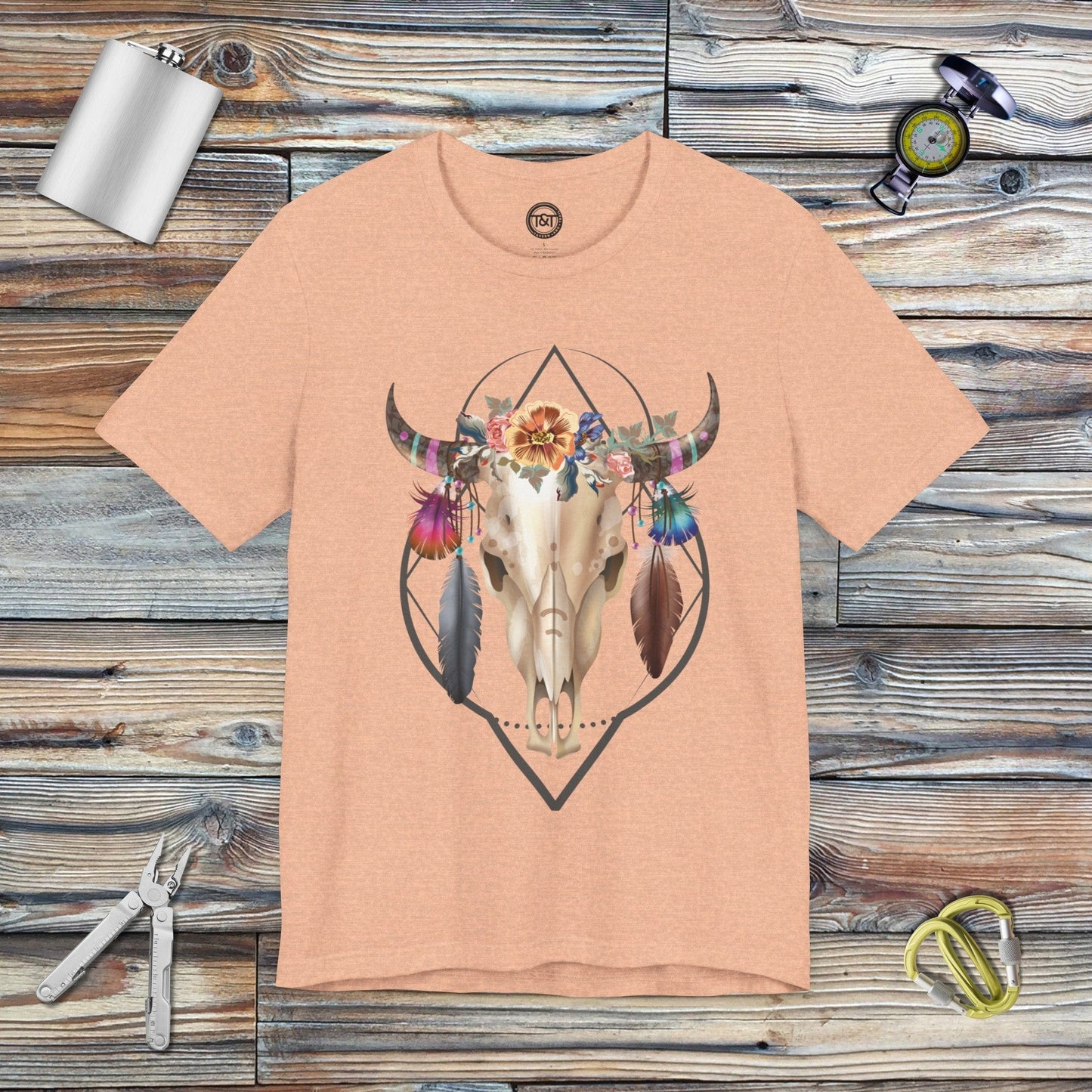 Tavern and Trail T-Shirt Boho Bull T-Shirt Heather Peach / S