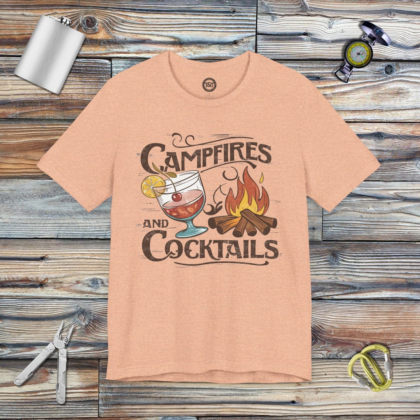 Tavern and Trail T-Shirt Campfires and Cocktails T-Shirt Heather Peach / S