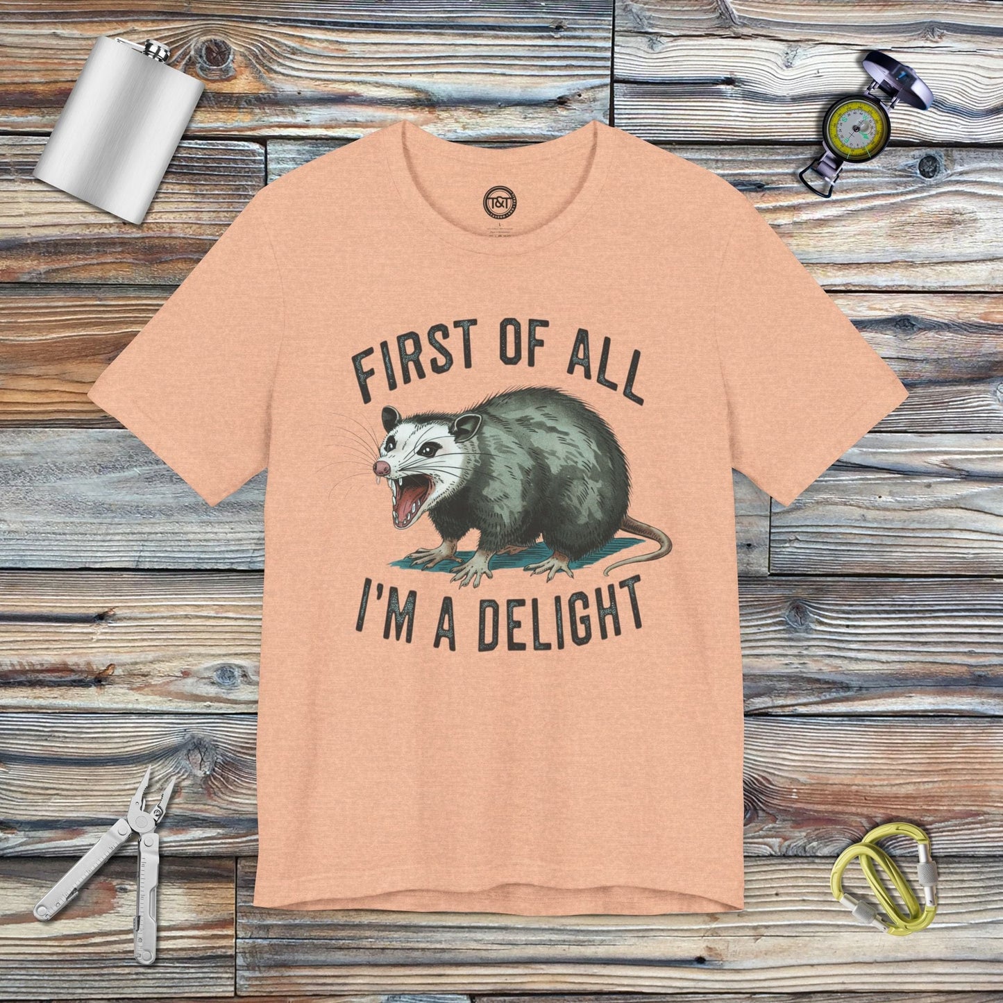 Tavern and Trail T-Shirt Delightful Possum T-Shirt Heather Peach / S