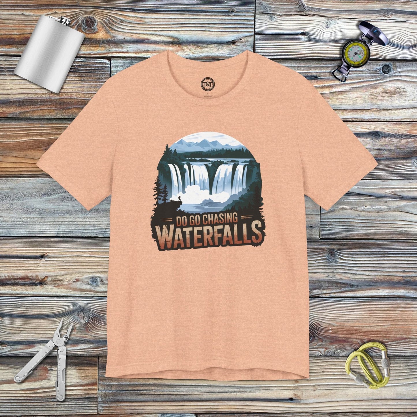 Tavern and Trail T-Shirt Do Go Chasing Waterfalls T-Shirt Heather Peach / S