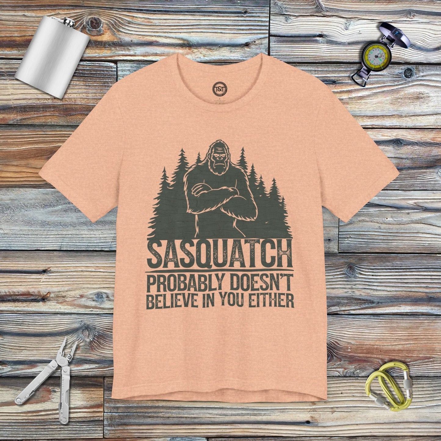 Tavern and Trail T-Shirt Doubting Sasquatch T-Shirt Heather Peach / S