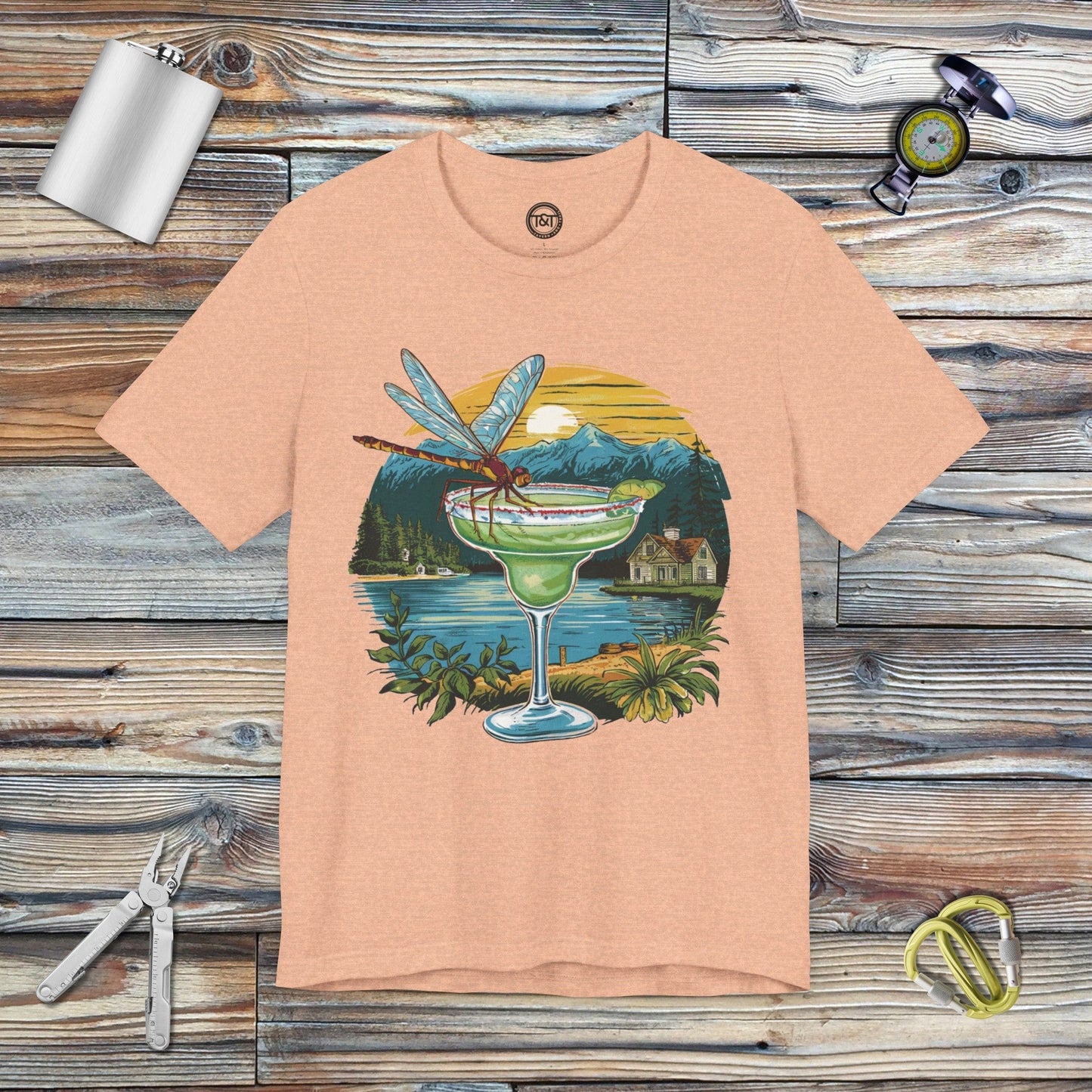 Tavern and Trail T-Shirt Dragonfly Marg T-Shirt Heather Peach / S