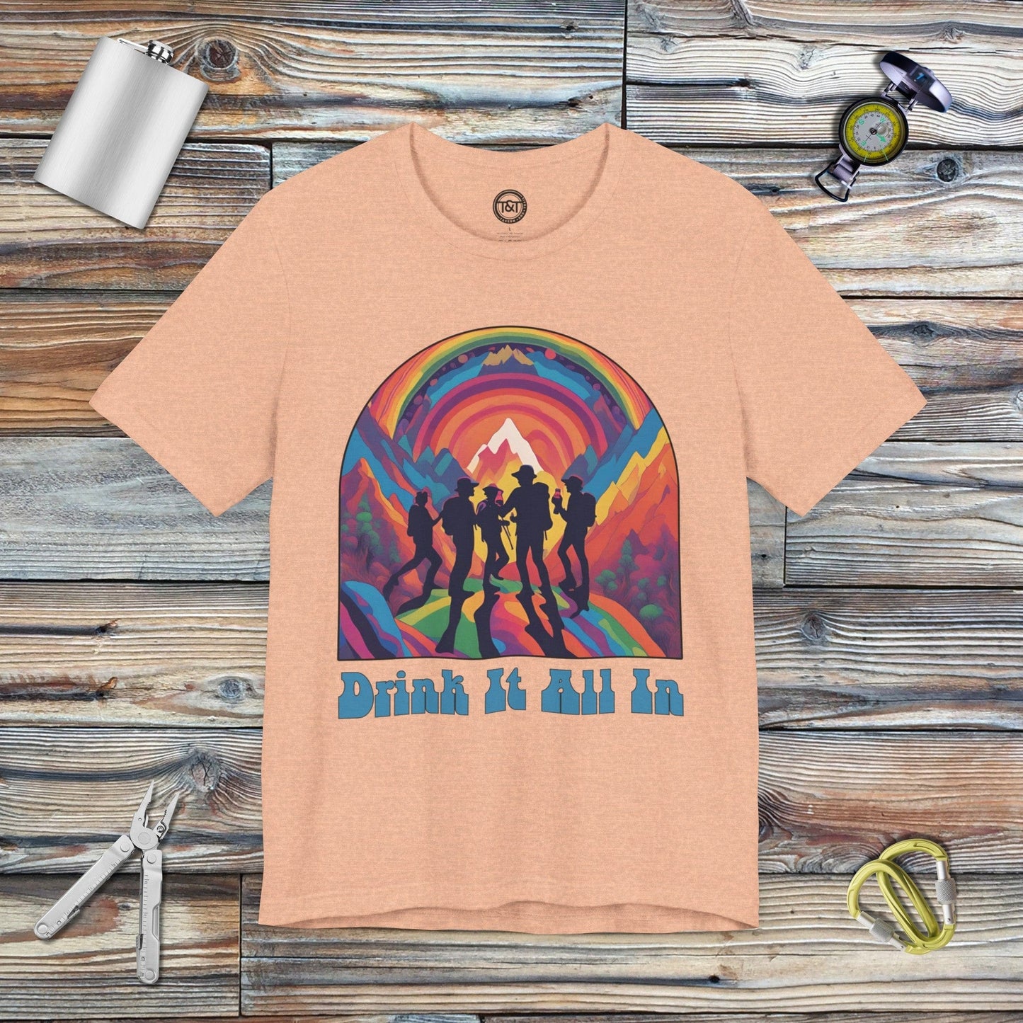 Tavern and Trail T-Shirt Drink It All In T-Shirt Heather Peach / S