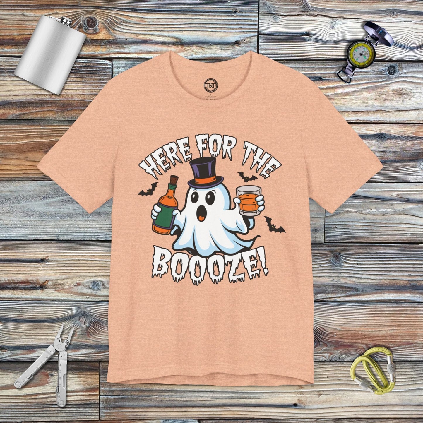 Tavern and Trail T-Shirt Here for the Boooze T-Shirt Heather Peach / S