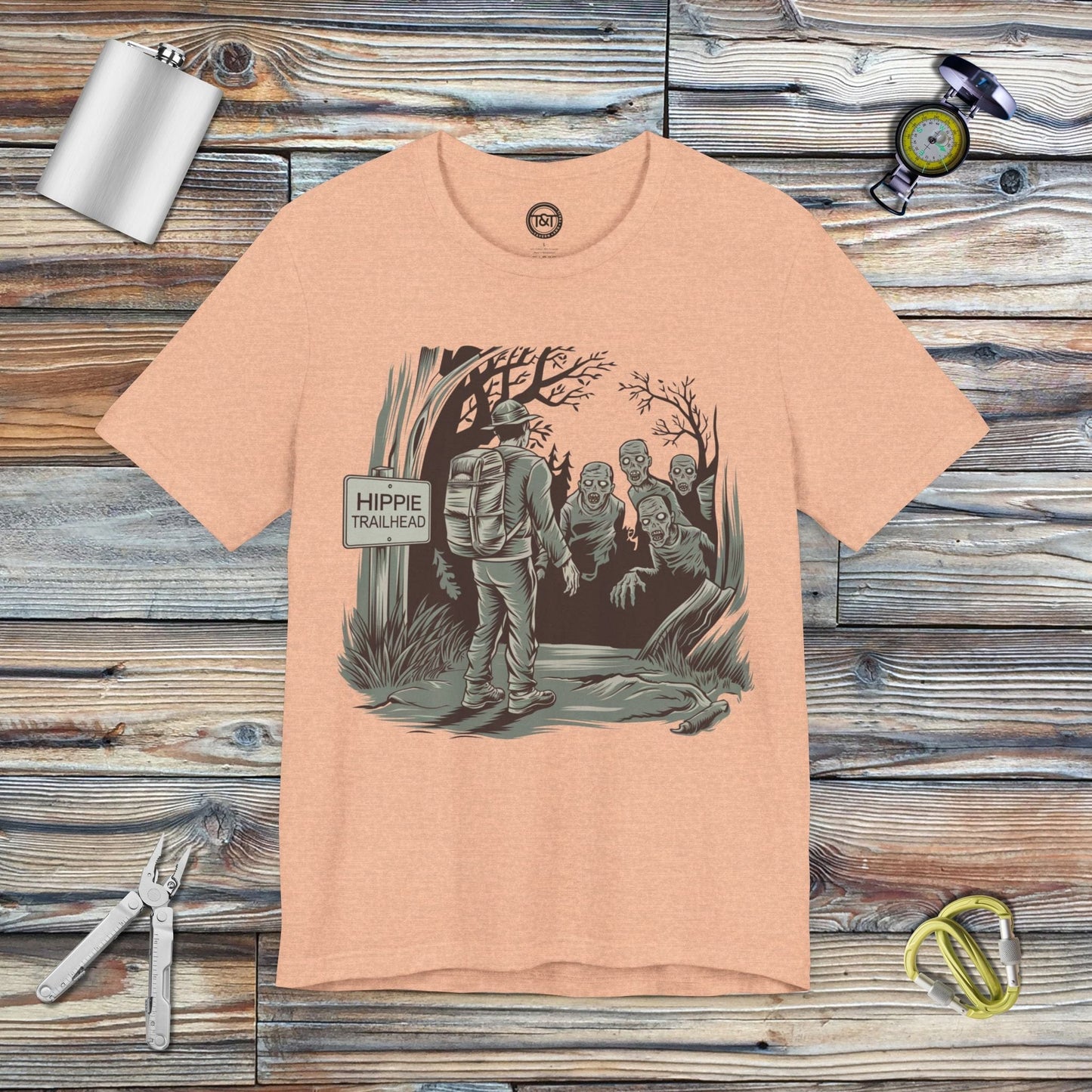 Tavern and Trail T-Shirt Hippie Trailhead T-Shirt Heather Peach / S