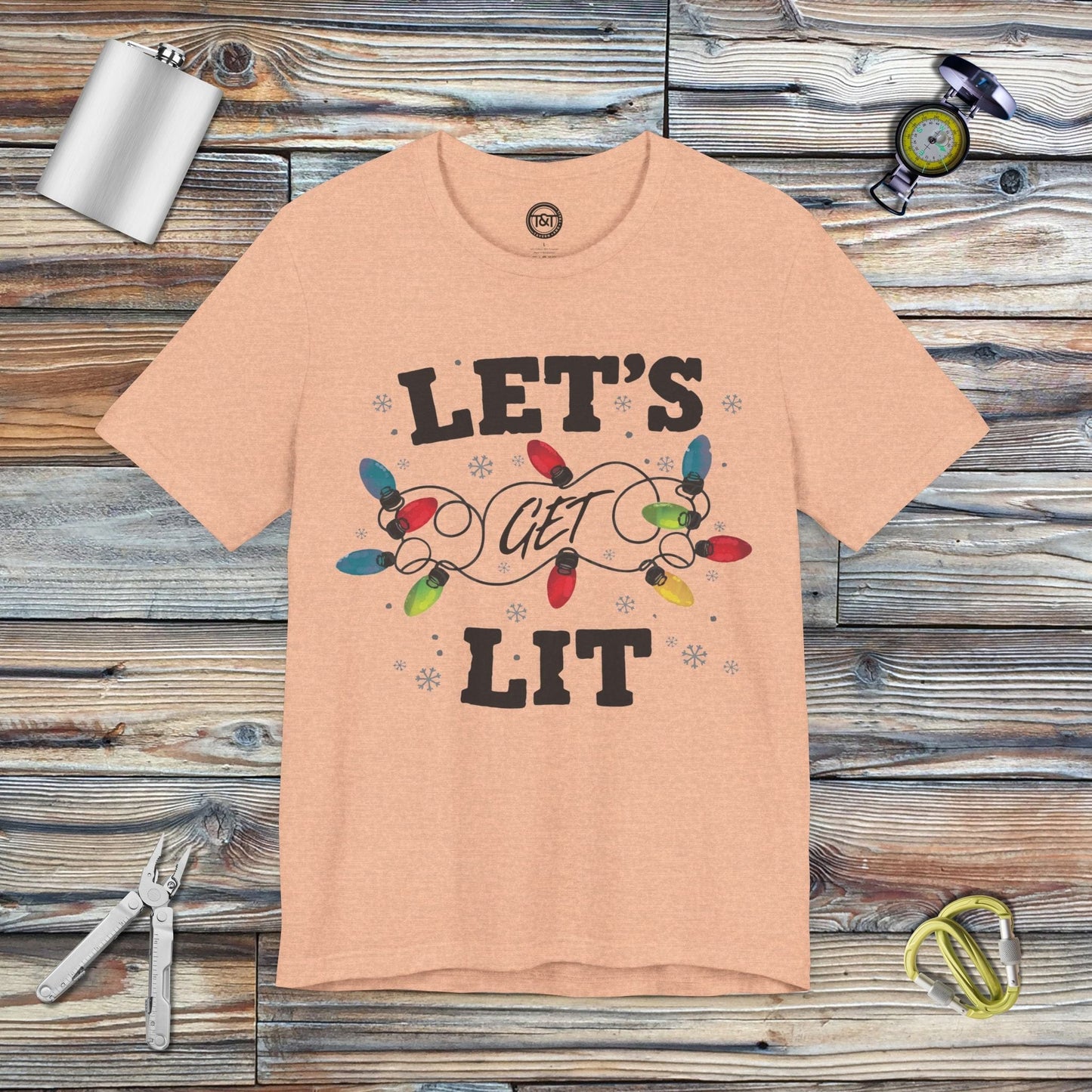 Tavern and Trail T-Shirt Let's Get Lit Christmas T-Shirt Heather Peach / S