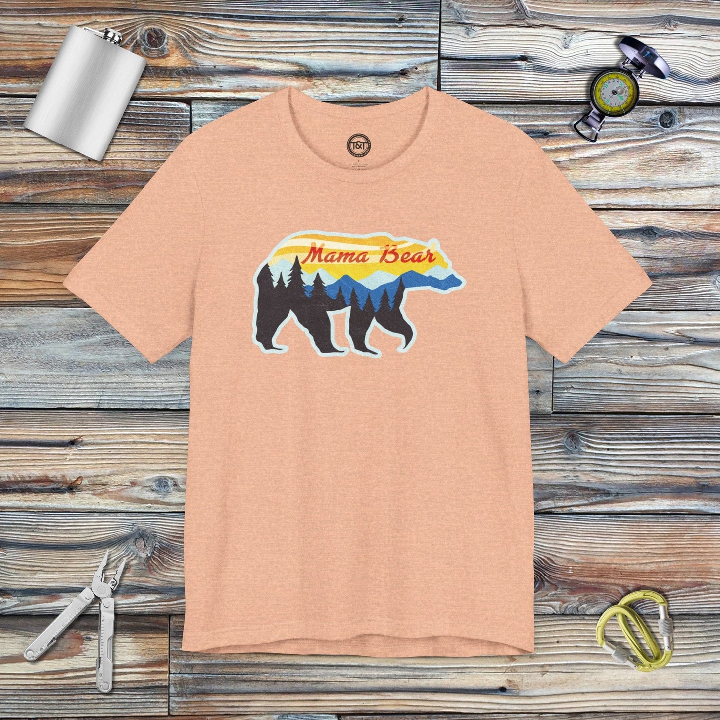 Tavern and Trail T-Shirt Mama Bear T-Shirt Heather Peach / S