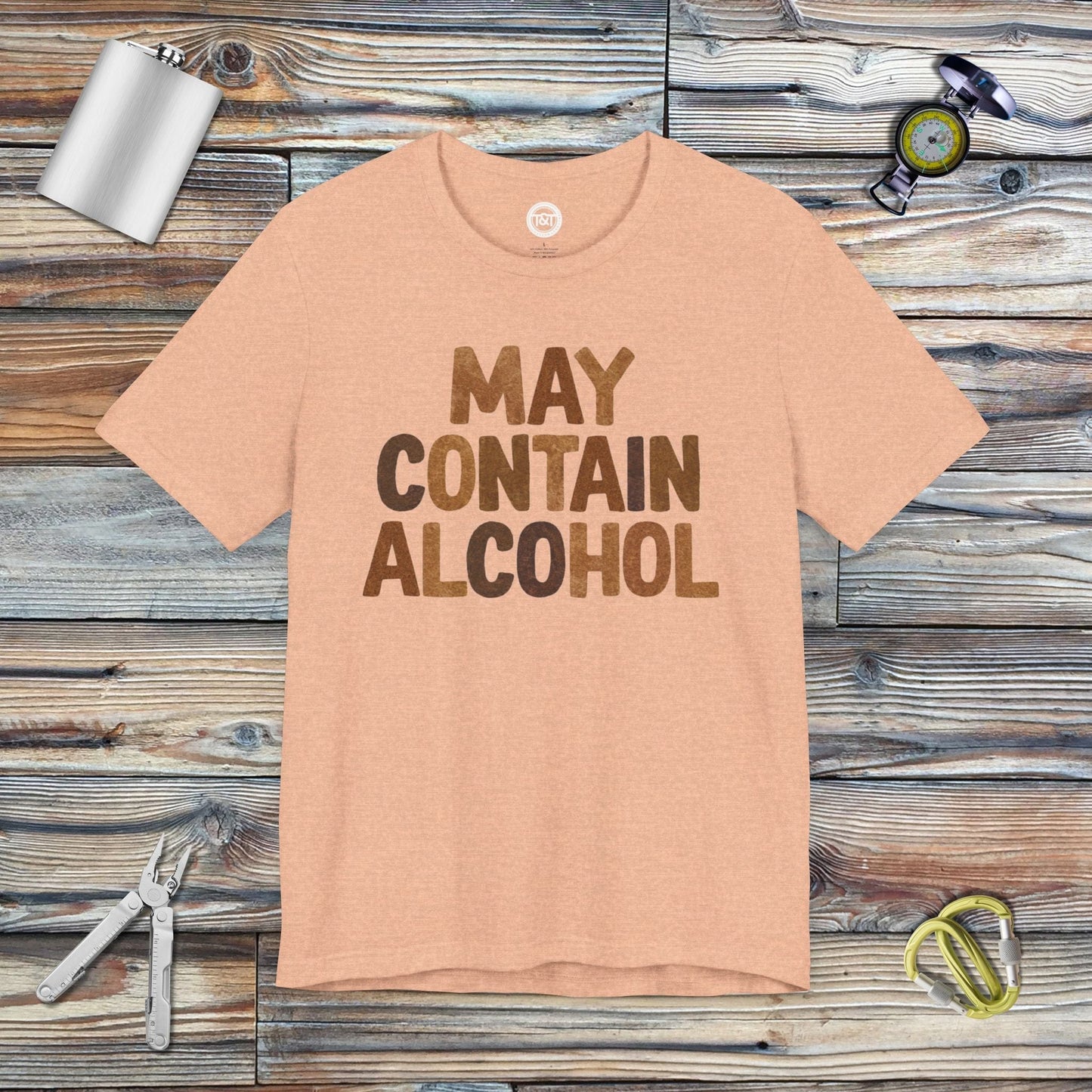 Tavern and Trail T-Shirt May Contain Alcohol T-Shirt Heather Peach / S