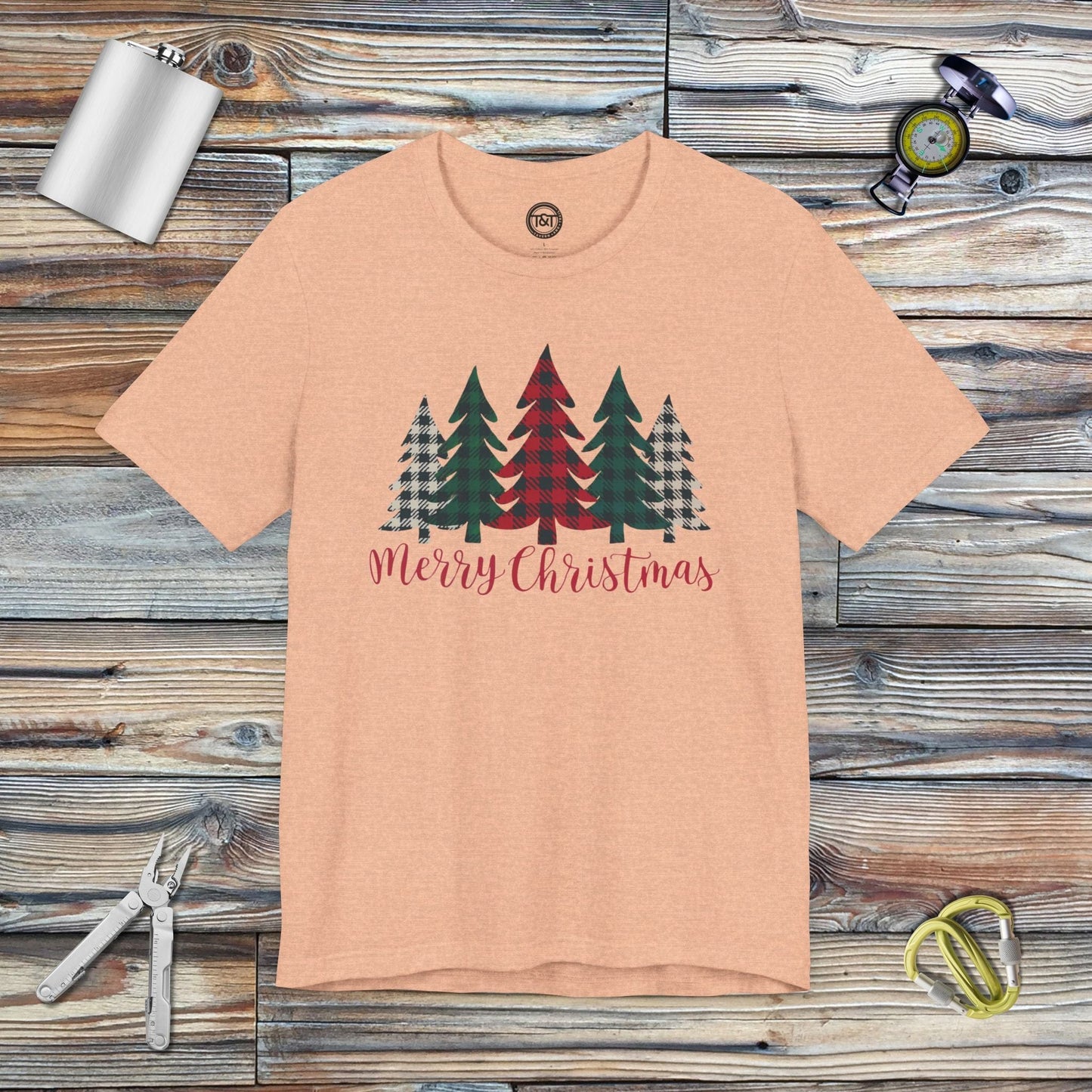 Tavern and Trail T-Shirt Merry Christmas Trees T-Shirt Heather Peach / S