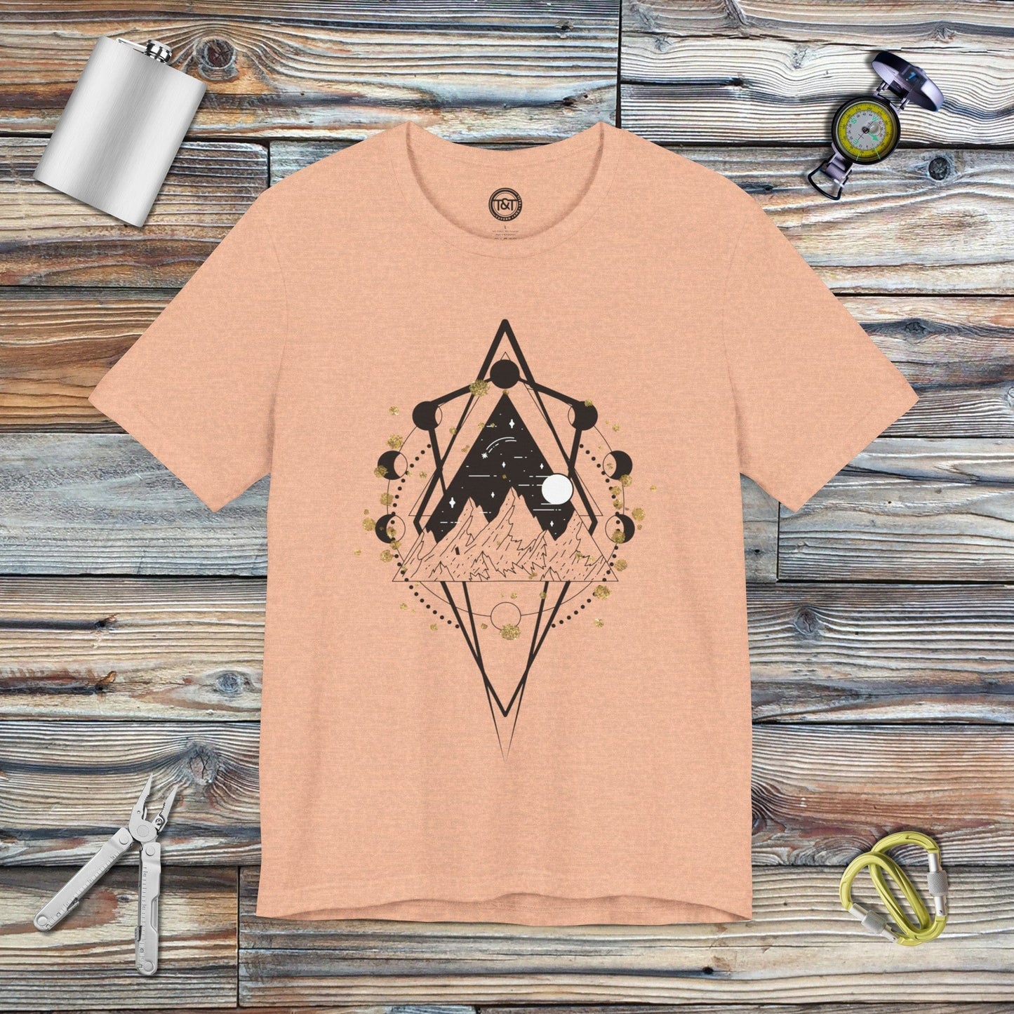 Tavern and Trail T-Shirt Moon-cycle Mountains T-Shirt Heather Peach / S