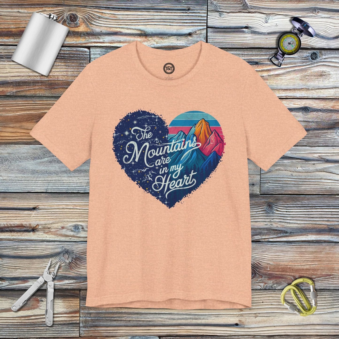 Tavern and Trail T-Shirt Mountain Heart T-Shirt Heather Peach / S