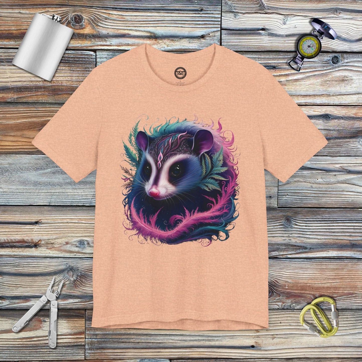 Tavern and Trail T-Shirt Mystic Opossum T-Shirt Heather Peach / S