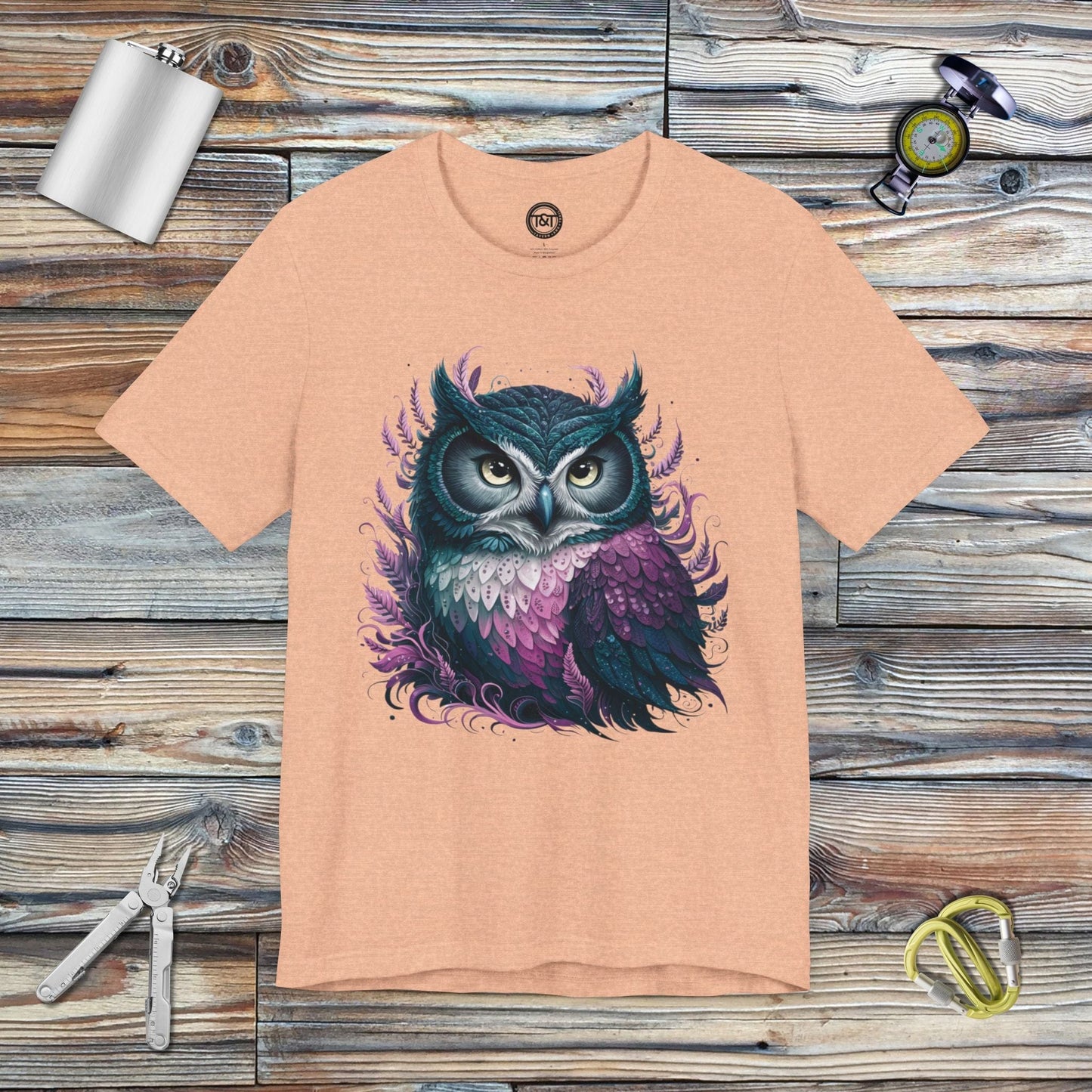 Tavern and Trail T-Shirt Mystic Owl T-Shirt Heather Peach / S